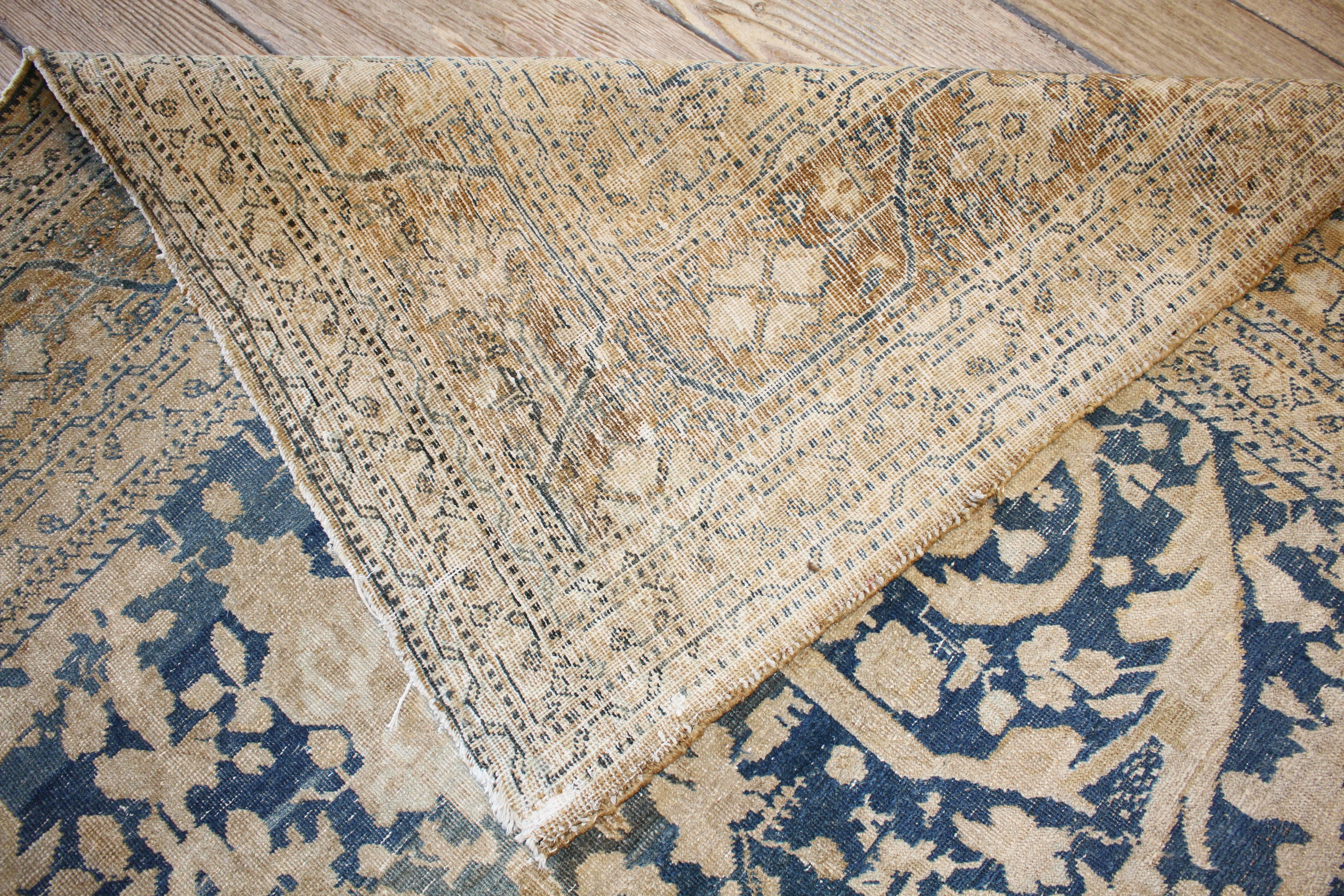 Blue and Ivory Antique Persian Tabriz Rug For Sale 1