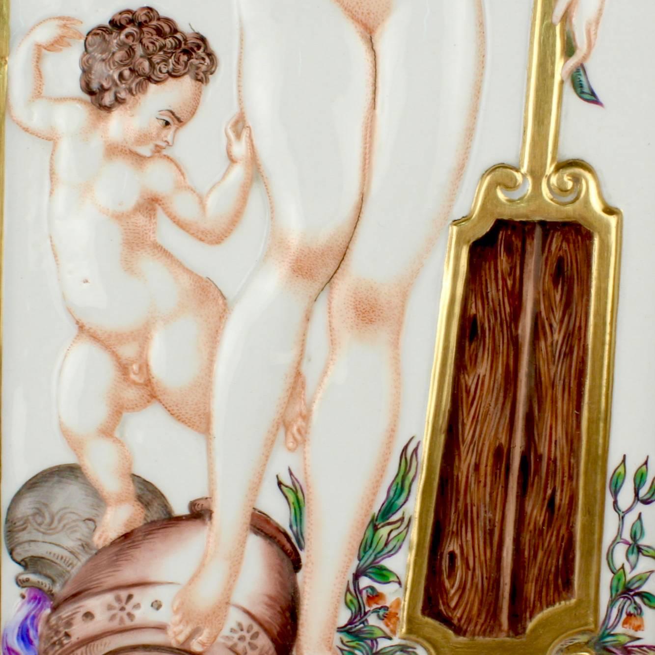 Italian Large Antique Capodimonte Porcelain Plaque of a Naiad or Water Nymph For Sale