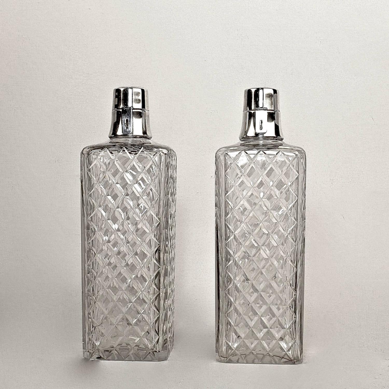 Pair Art Deco Hawkes Cut Glass and Sterling Silver Cocktail Bar