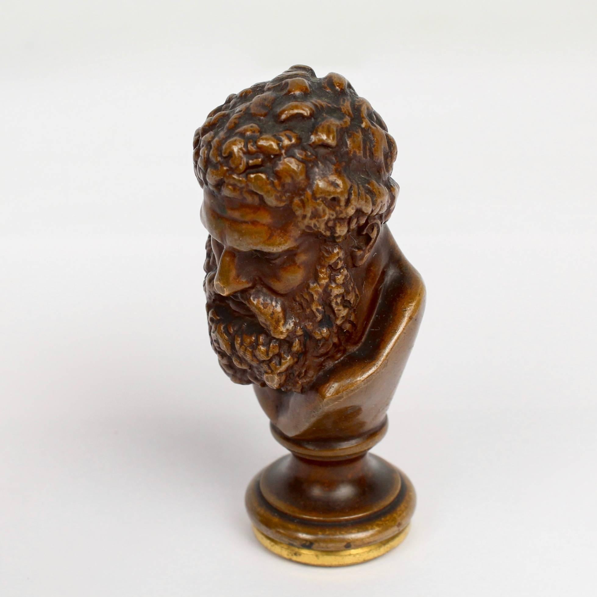 French Antique F. Barbedienne Bronze Figural Wax Seal with the Bust of Hercules