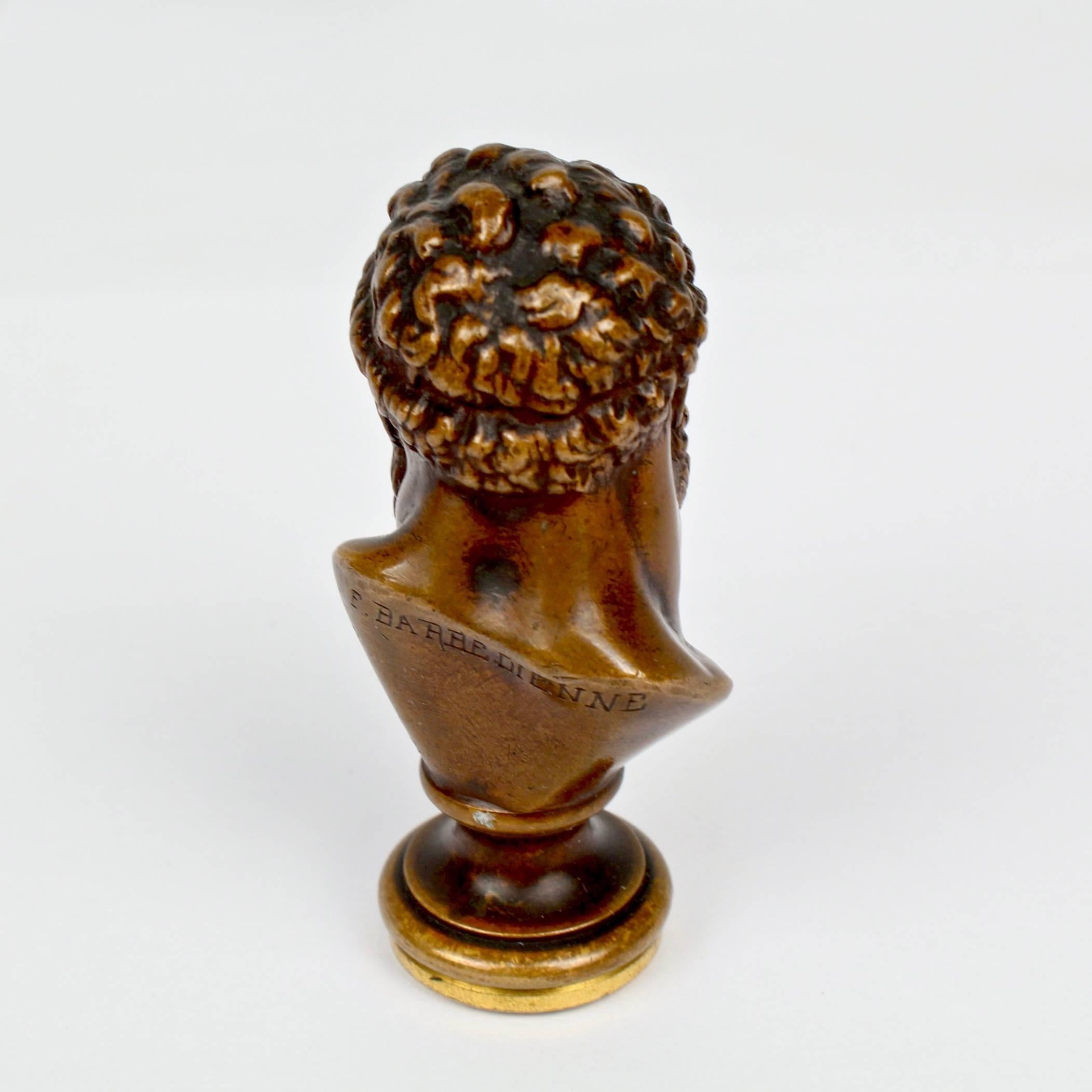 Cast Antique F. Barbedienne Bronze Figural Wax Seal with the Bust of Hercules