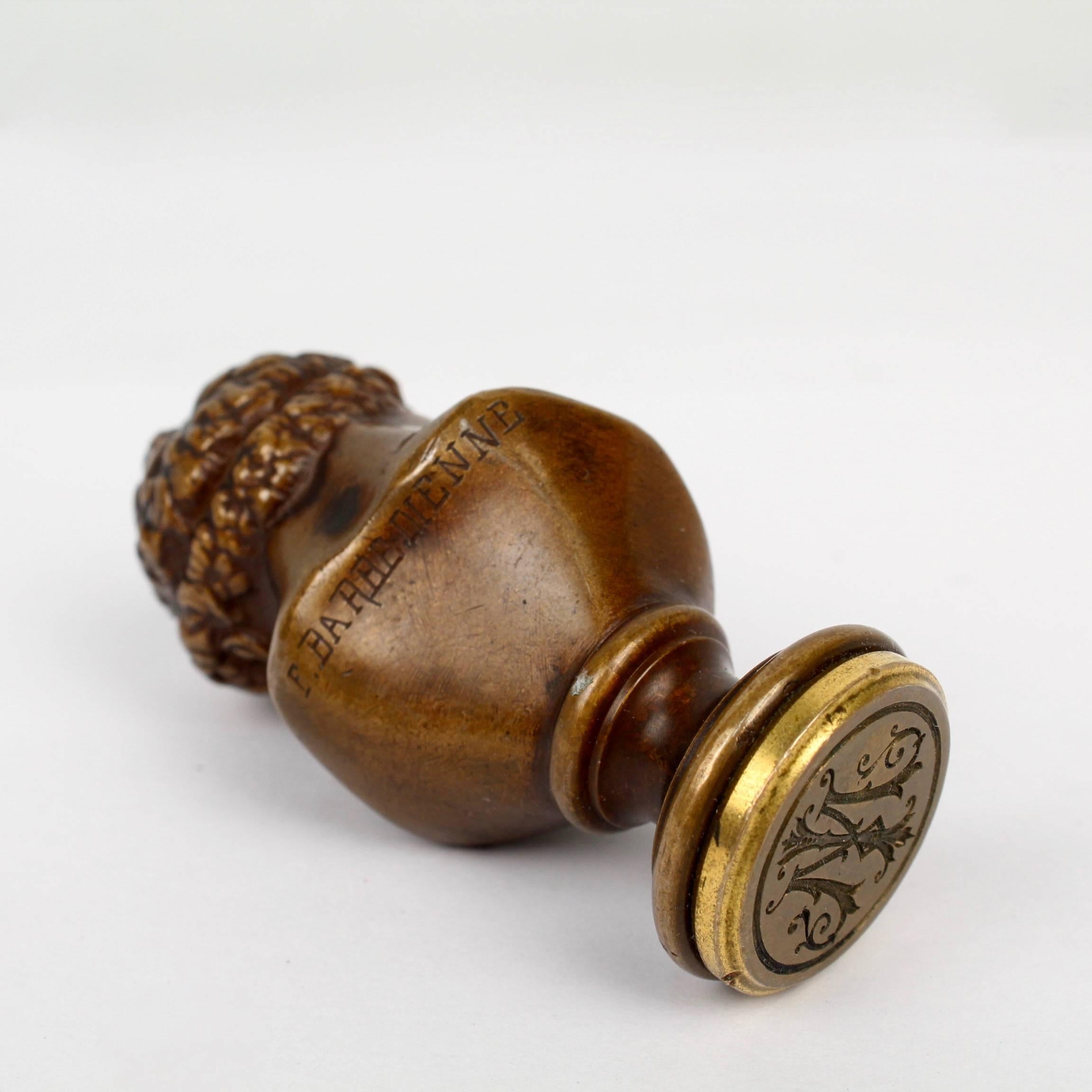 Antique F. Barbedienne Bronze Figural Wax Seal with the Bust of Hercules In Good Condition In Philadelphia, PA