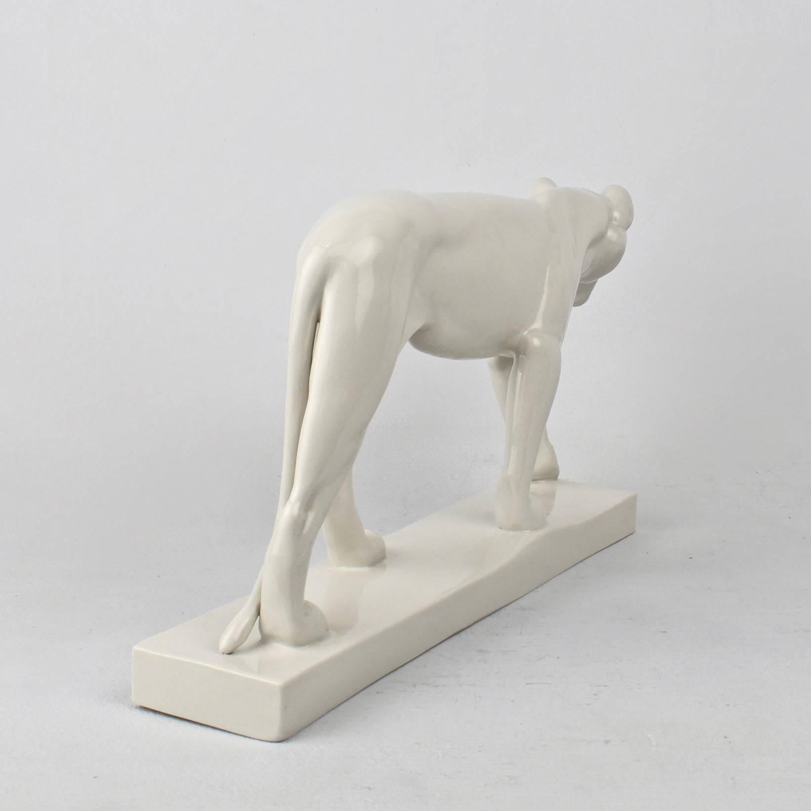 20th Century Jugendstil White Porcelain Lion Figurine by Gerhard Marcks for Schwarzburger