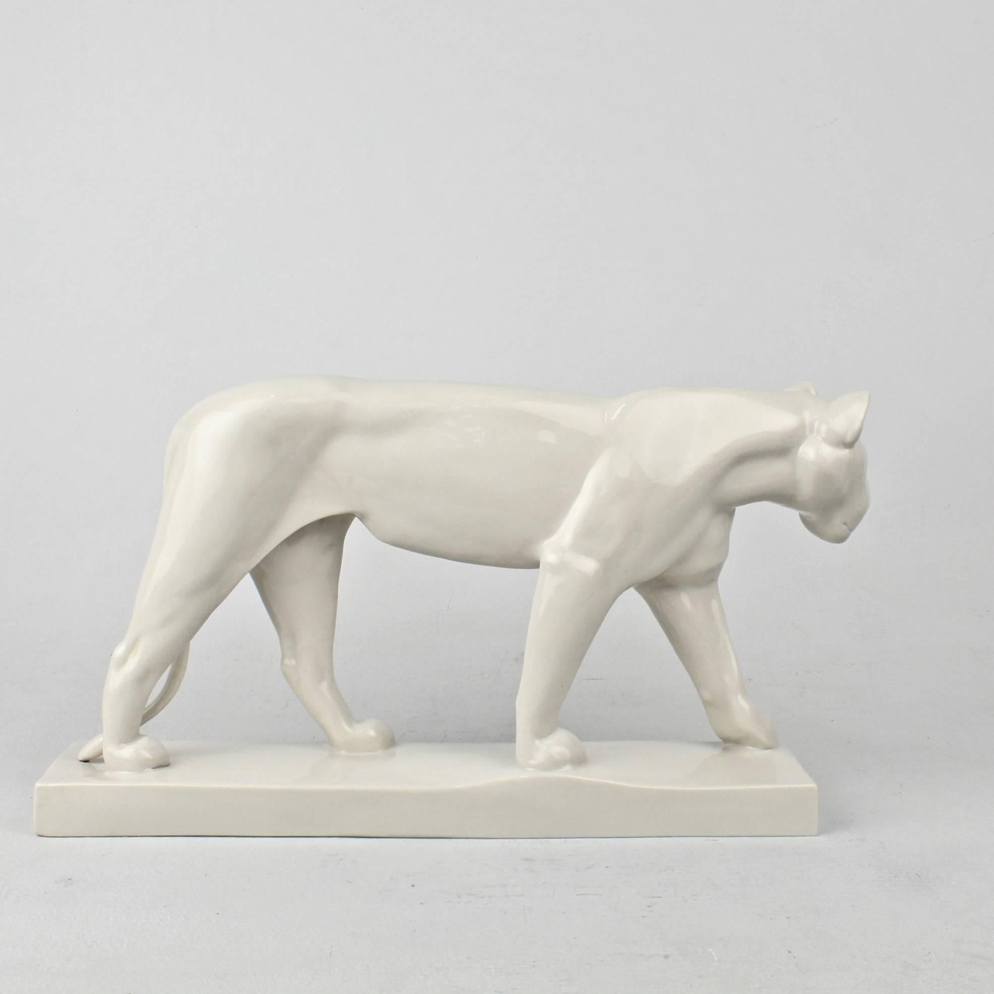 Cast Jugendstil White Porcelain Lion Figurine by Gerhard Marcks for Schwarzburger
