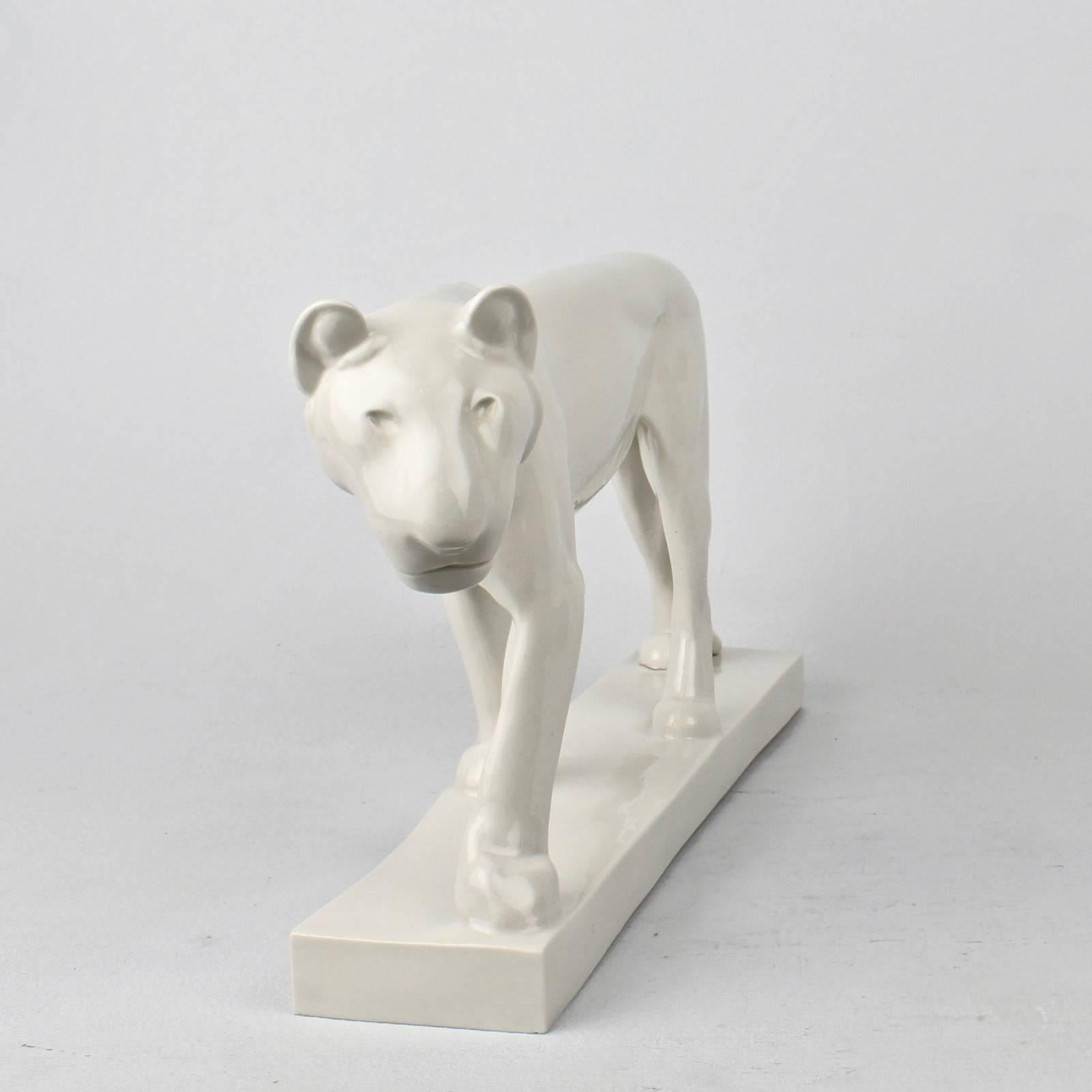 German Jugendstil White Porcelain Lion Figurine by Gerhard Marcks for Schwarzburger