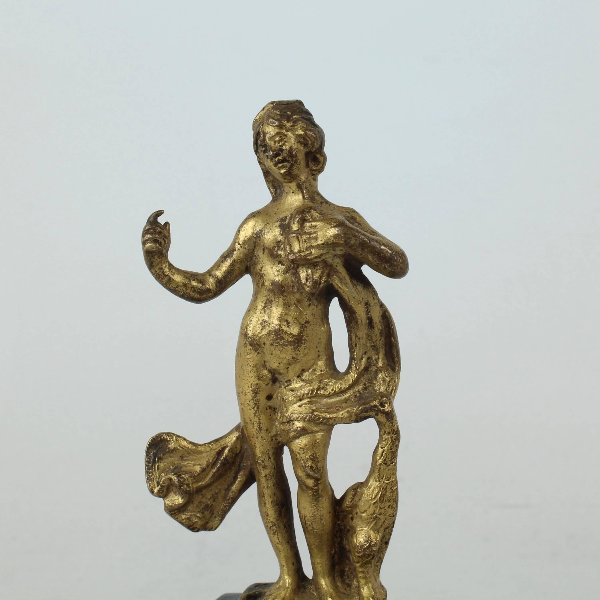 17th Century Gilt Bronze North Italian Juno & Swan Furniture Mount or Statuette 2