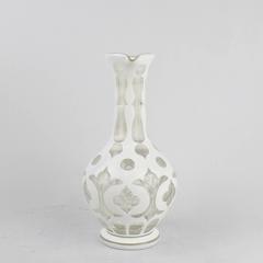 19th Century Bohemian White Cut to Clear Overlay Glass Pitcher or Ewer
