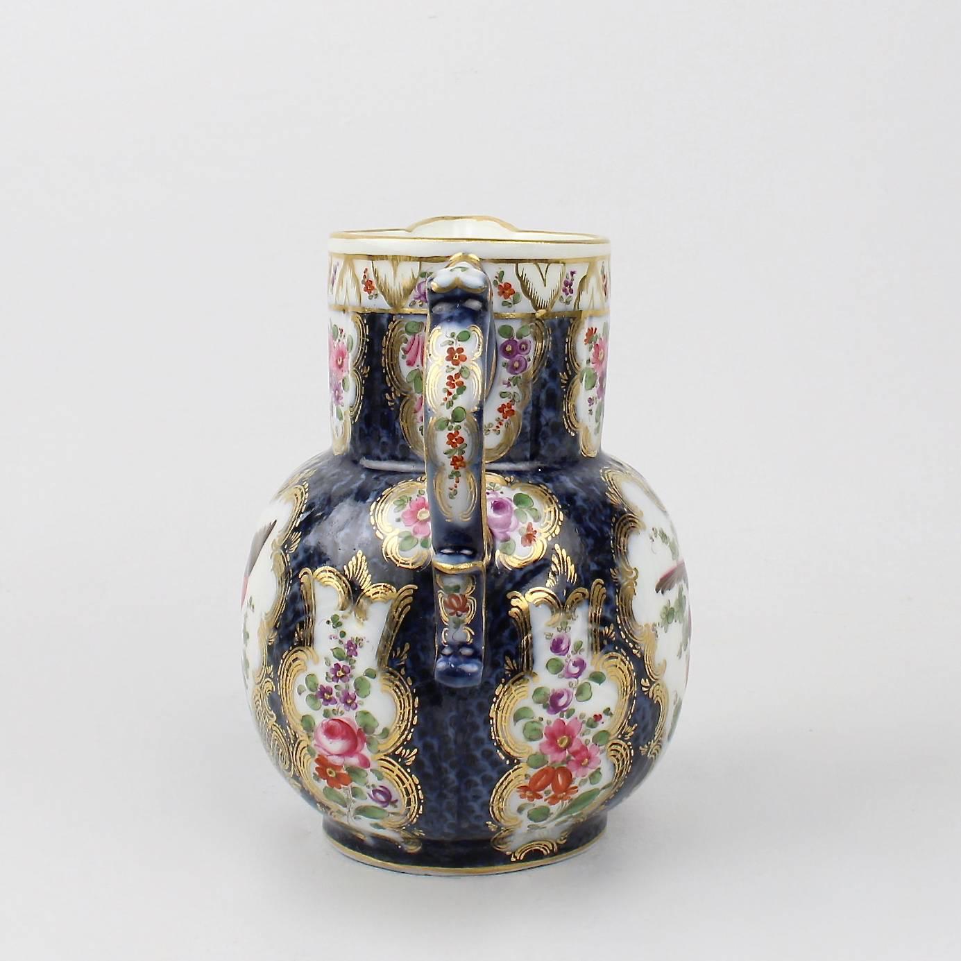 Hand-Painted 19th Century Samsom Porcelain Copy of a Worcester Pitcher with Exotic Birds