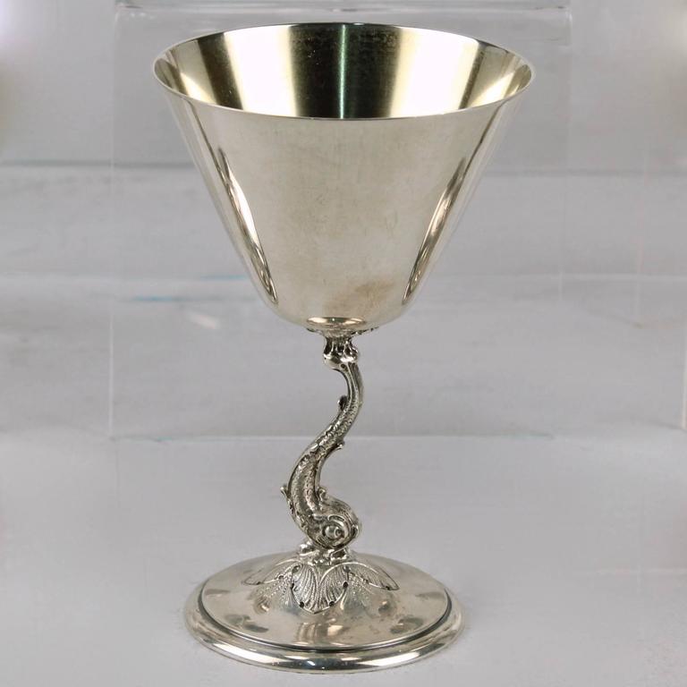 12 Gorham Art Deco Sterling Silver Dolphin Martini Goblets or Cocktail