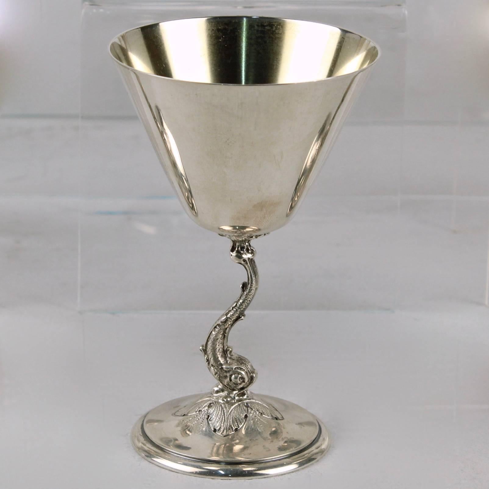 20th Century 12 Gorham Art Deco Sterling Silver Dolphin Martini Goblets or Cocktail Stems