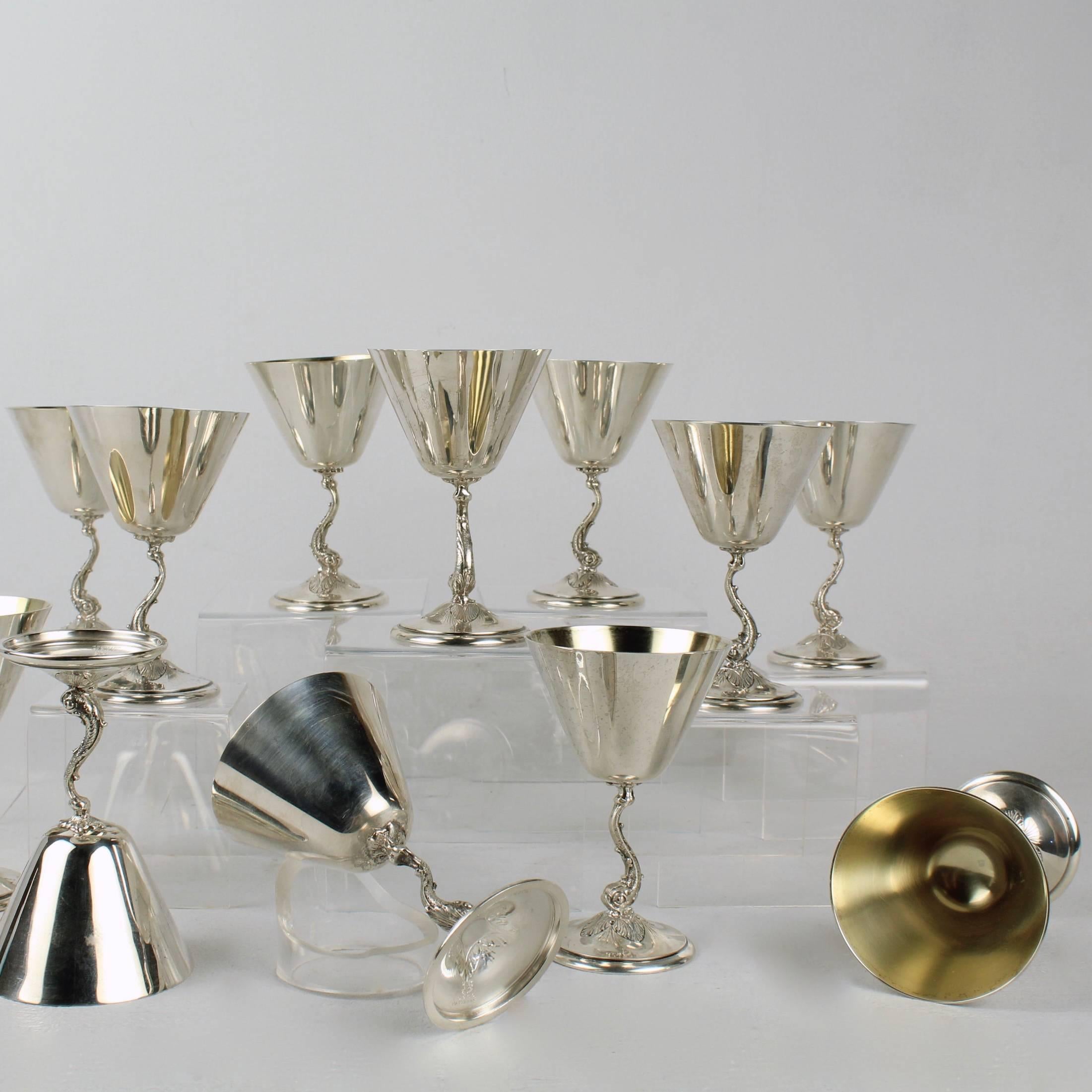 12 Gorham Art Deco Sterling Silver Dolphin Martini Goblets or Cocktail Stems 4