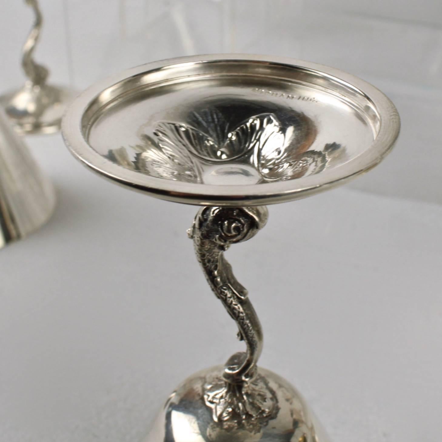 12 Gorham Art Deco Sterling Silver Dolphin Martini Goblets or Cocktail Stems 1