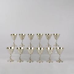 12 Gorham Art Deco Sterling Silver Dolphin Martini Goblets or Cocktail Stems