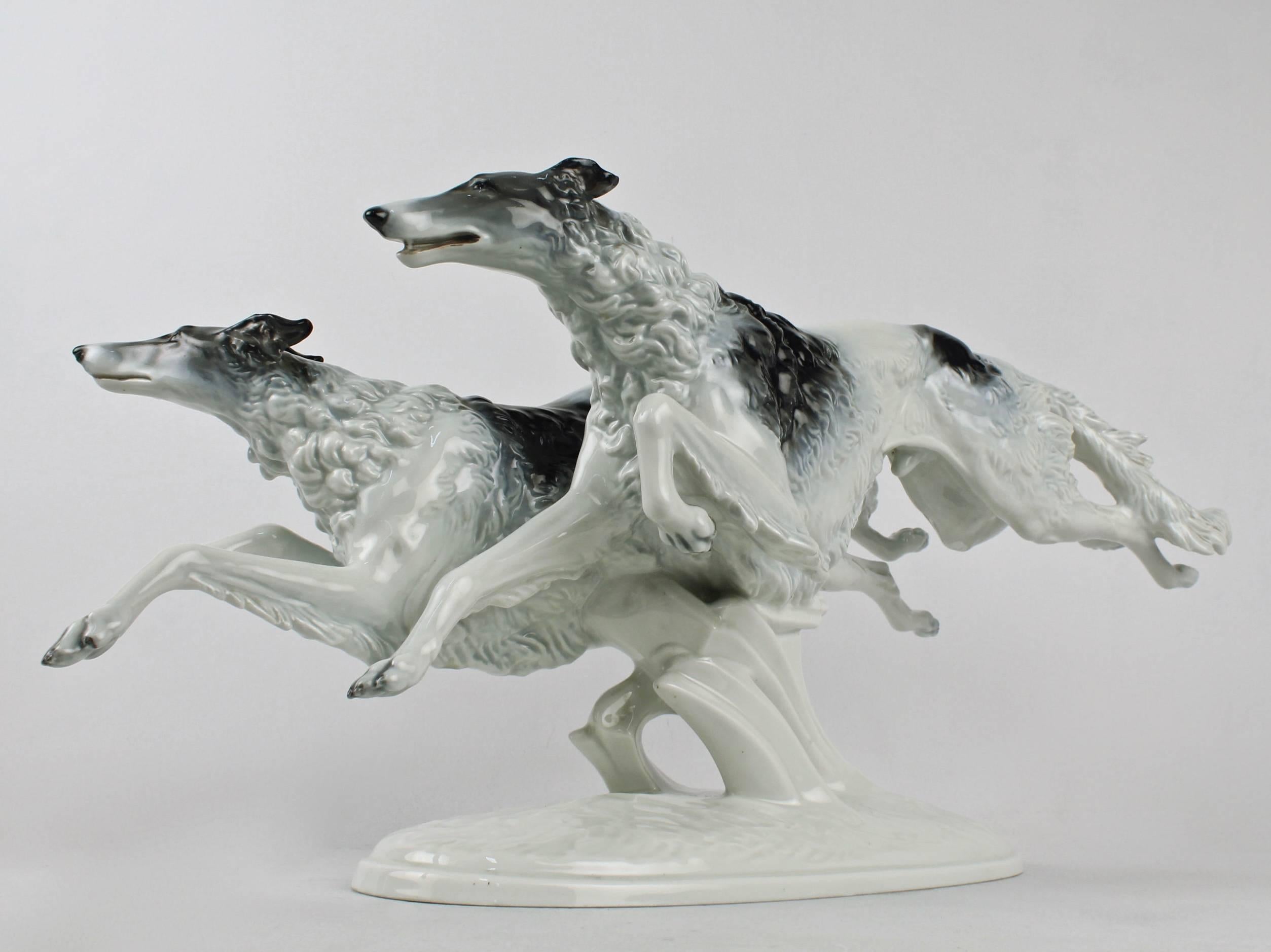 German Large Art Deco Greyhound Dogs Figurine by Max Fritz for Rosenthal Porcelain