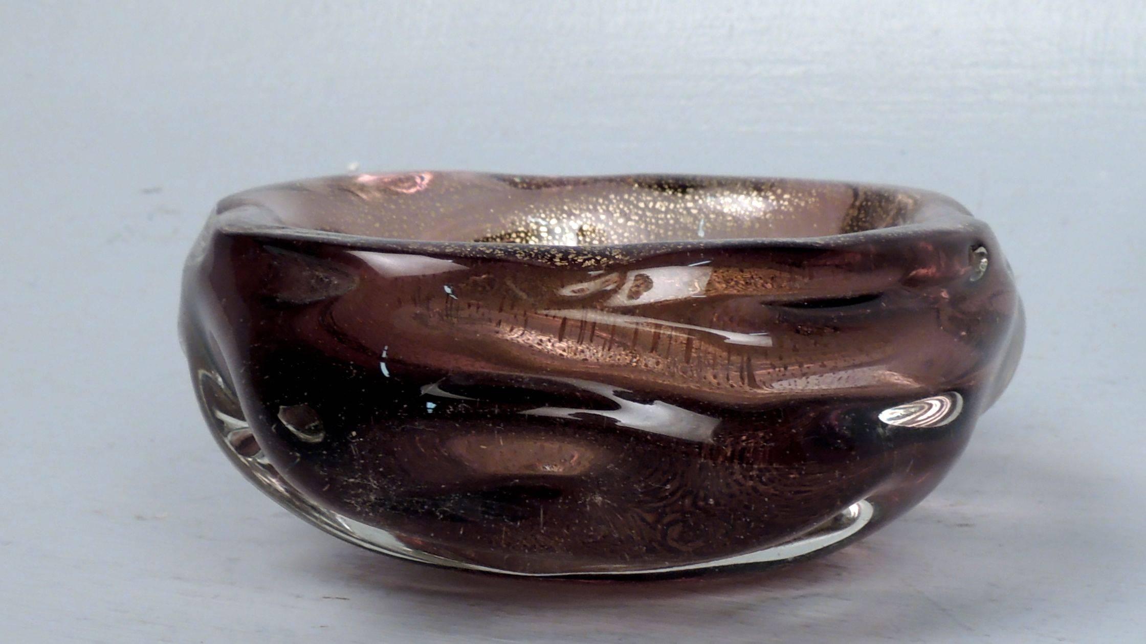 Mid-Century Modern Archimede Seguso Purple and Gold Fleck Glass Bowl