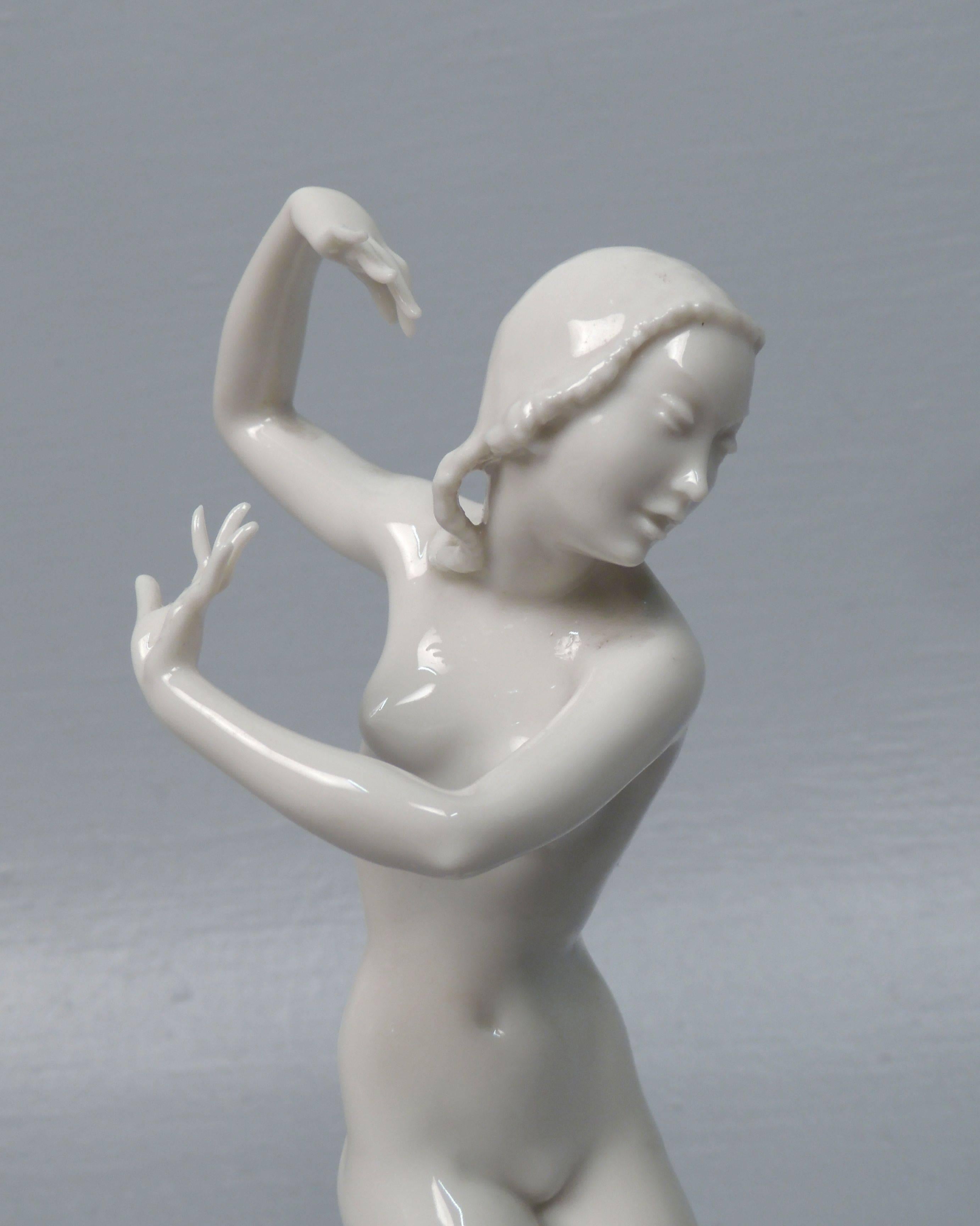Cast Art Deco Female Nude Figurine by Carl Werner for Hutschenreuther Porcelain