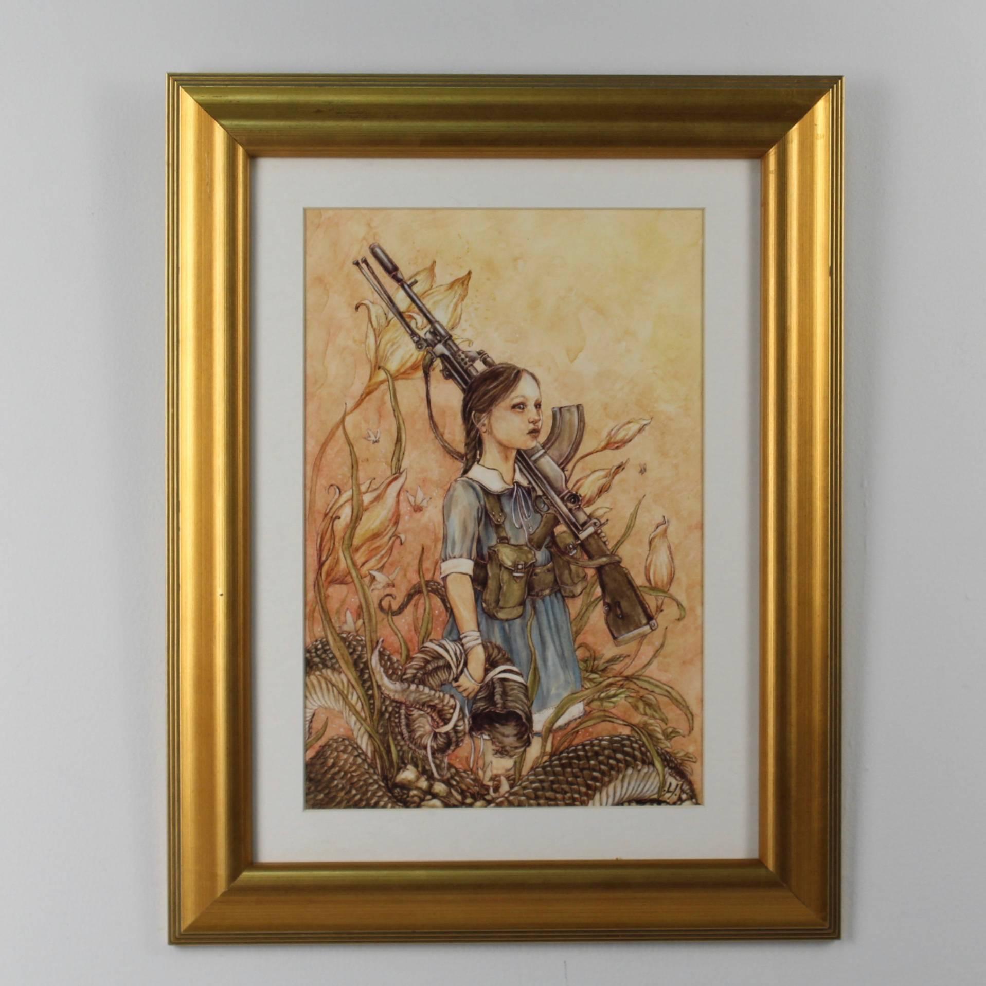 Front line of the Glando-Angelinnian War (Henry Darger theme).

A biro, watercolor, gouache painting. 

Sight size, circa 7 in. x 10 in.
Frame size, circa 12 in. x 15 in. 

Signed with initial lower right.

Jeremy Hush, a long time Punk and