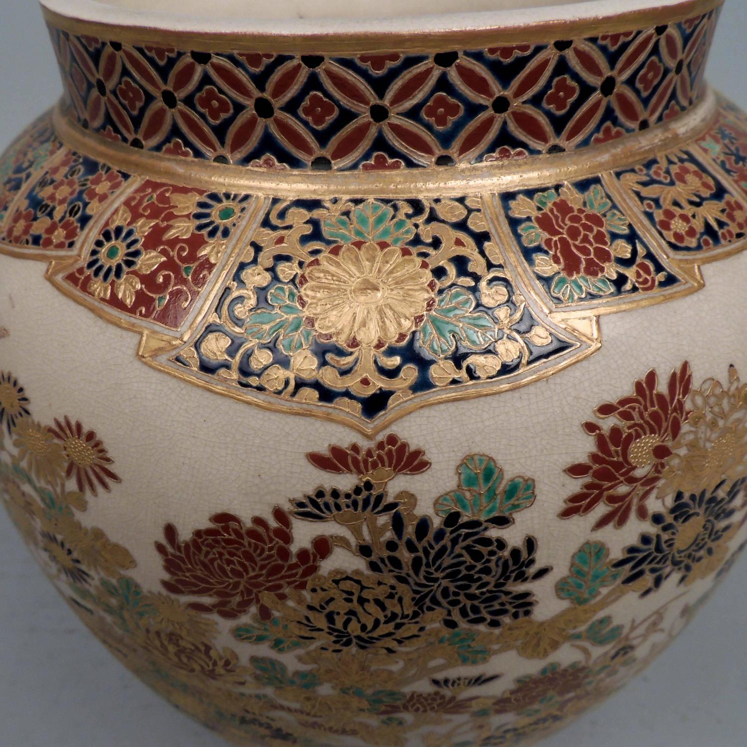 Large 19th Century Signed Japanese Imperial Satsuma Pottery Vase with