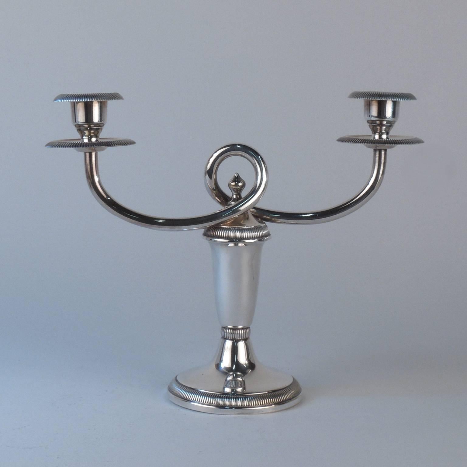 Art Deco Pair of Christofle Gallia Silver Plated Double Candleholders or Candelabra