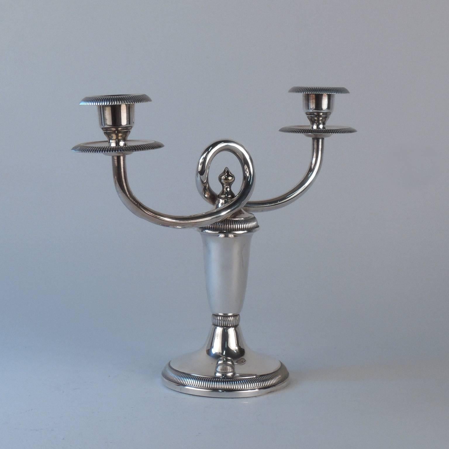 French Pair of Christofle Gallia Silver Plated Double Candleholders or Candelabra