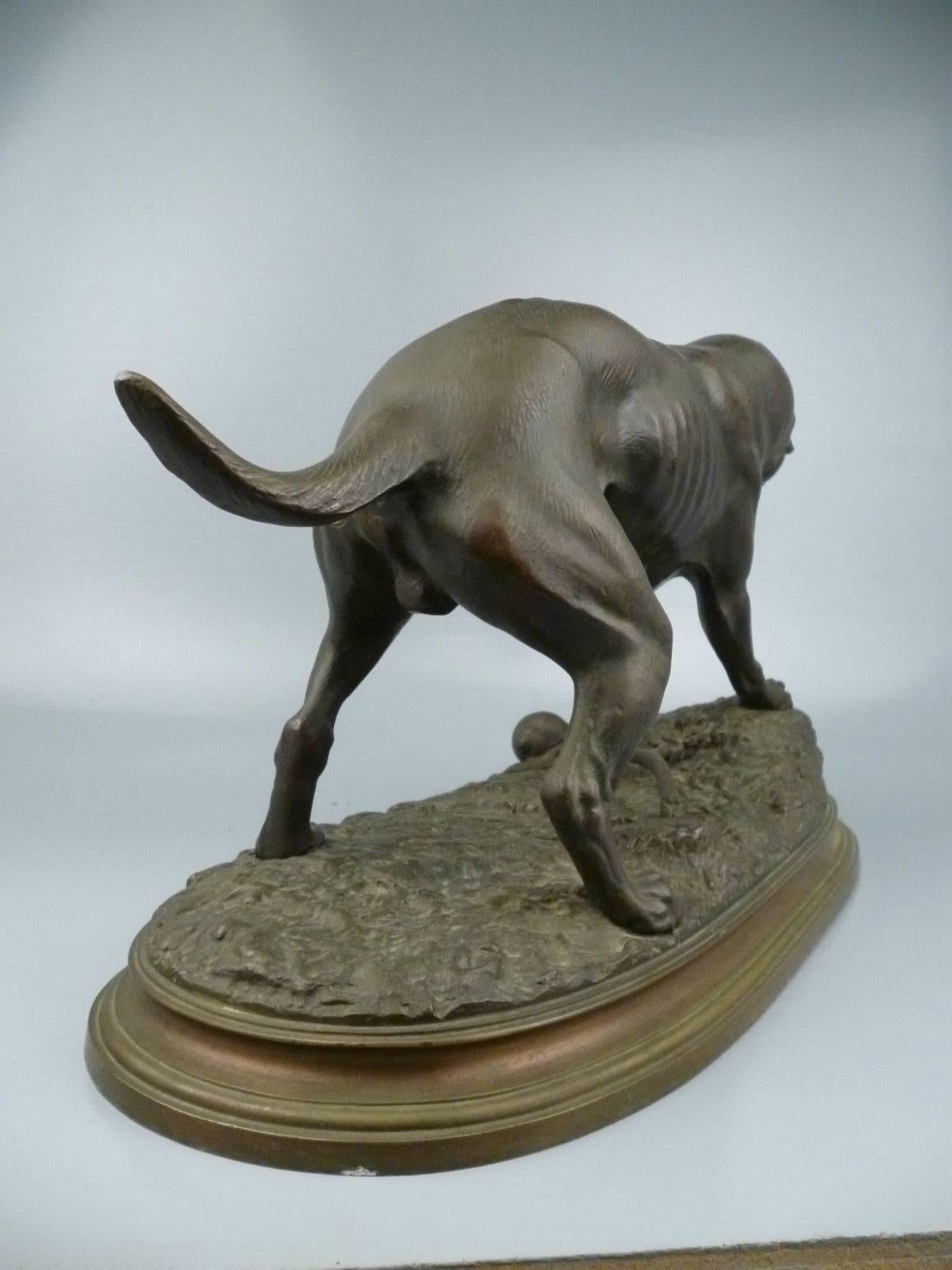 Cast Bronze Sculpture of a Jack Russell Terrier Dog and Snail by F. F. Steenackers