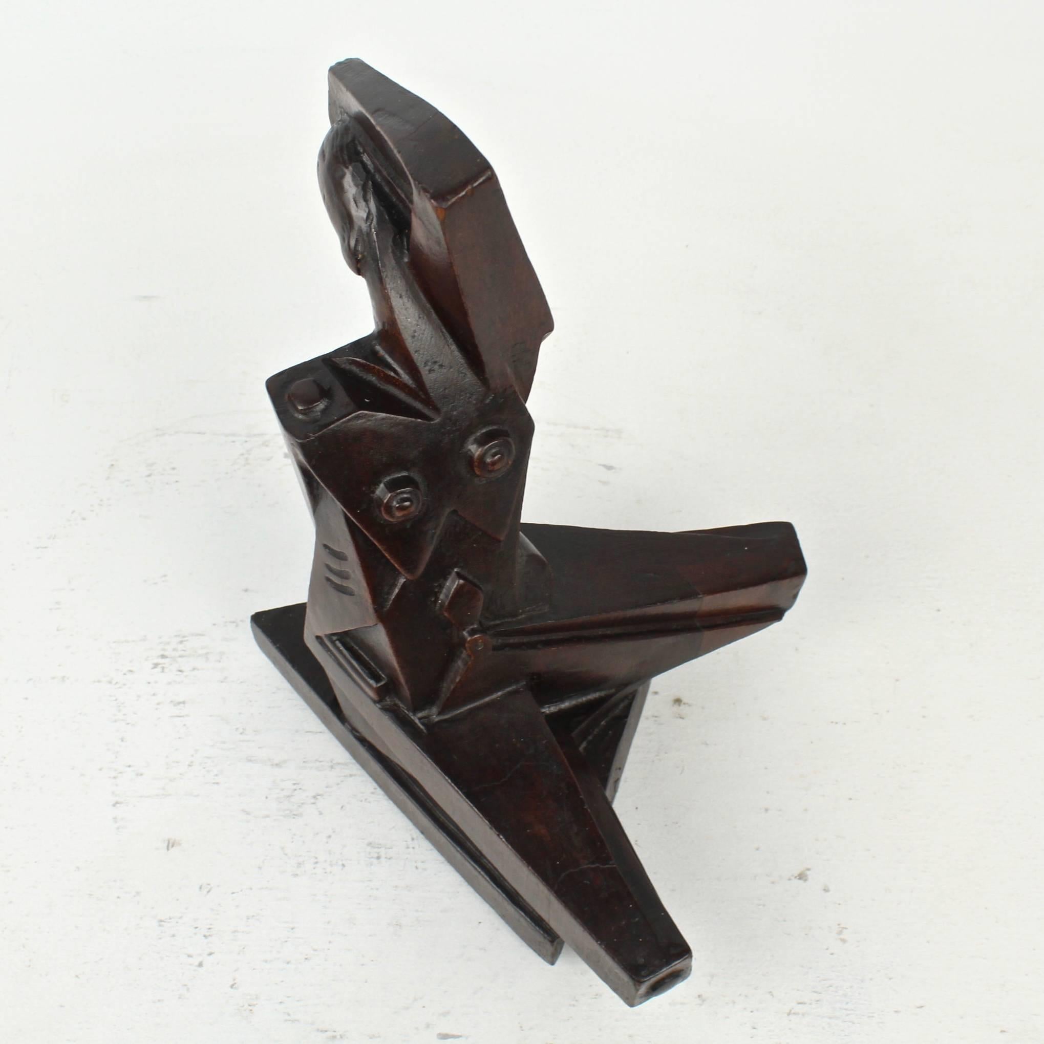 Carved Cubist Wood Sculpture of a Nude by Russian American Sculptor Boris Blai, 1930s For Sale