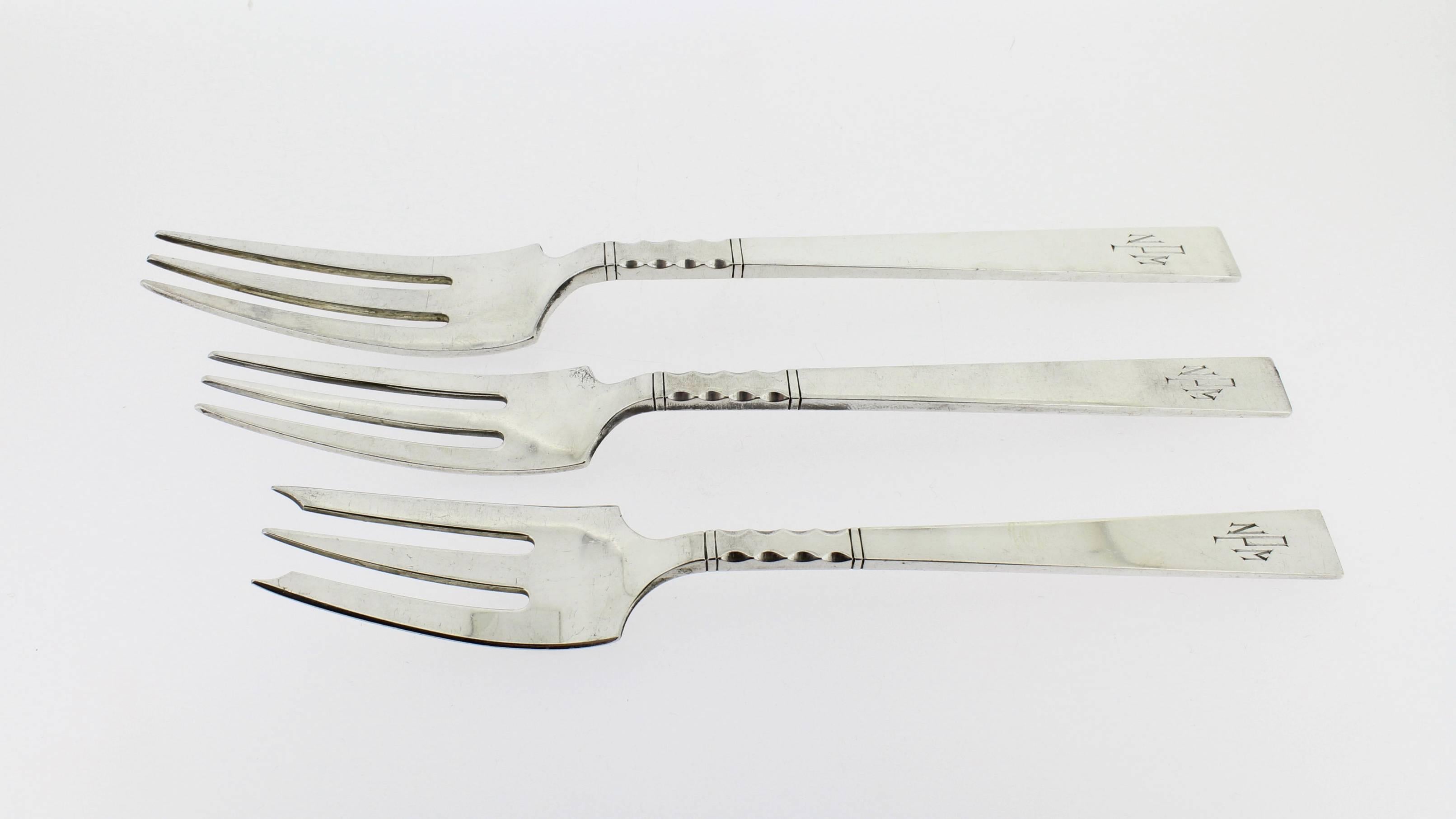 Art Deco Neptune Pattern Sterling Silver Flatware Set by Black, Starr, & Gorham In Good Condition In Philadelphia, PA