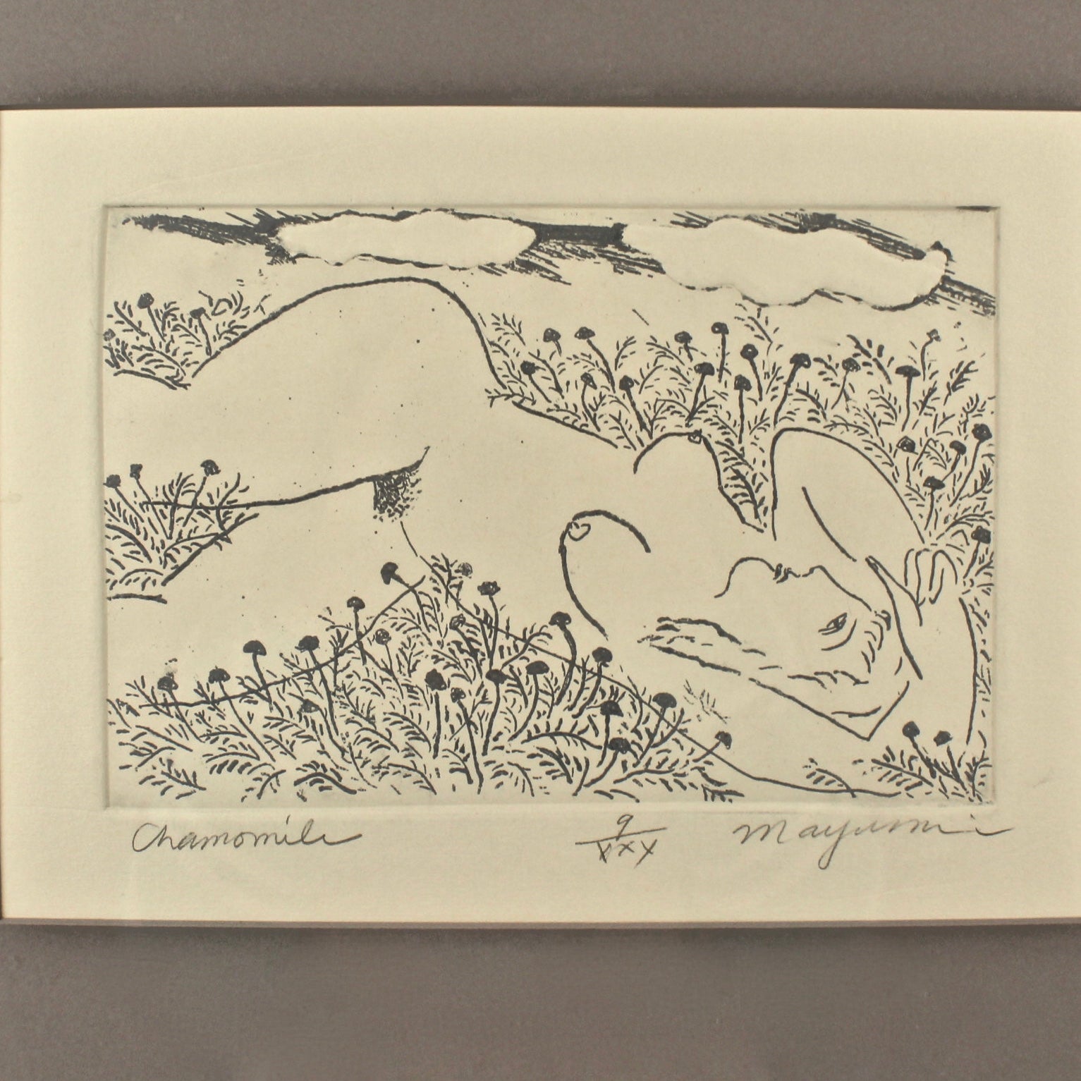 Chamomile A Modern Etching Of A Nude Female In A Field Of Flowers