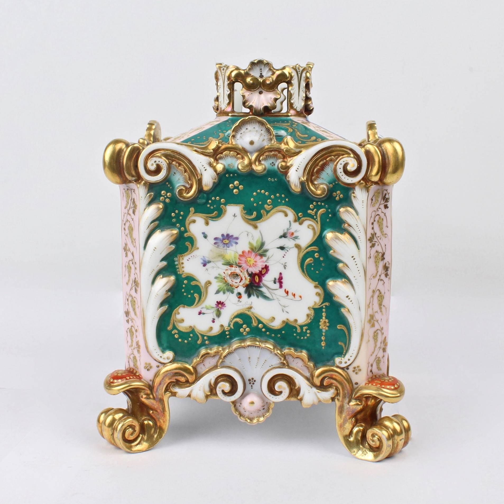 A 19th century Rococo Revival porcelain covered potpourri jar by the acclaimed Old Paris porcelain manufacturer, Jacob Petit. 

Ornately modeled with heavy gilding and decoration in blues, green, salmon and pink. 

The base bears a blue