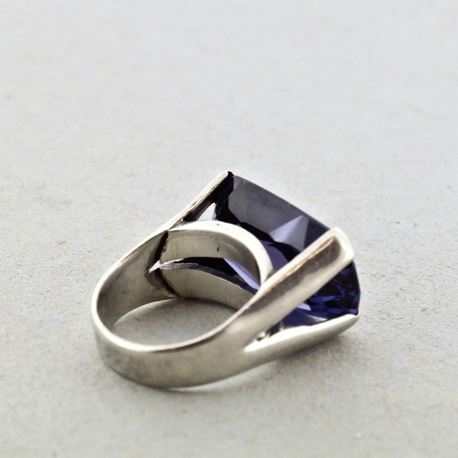 Mid-Century Modern Mid-Century Doris Mexican Sterling Silver & Simulated Alexandrite Cocktail Ring