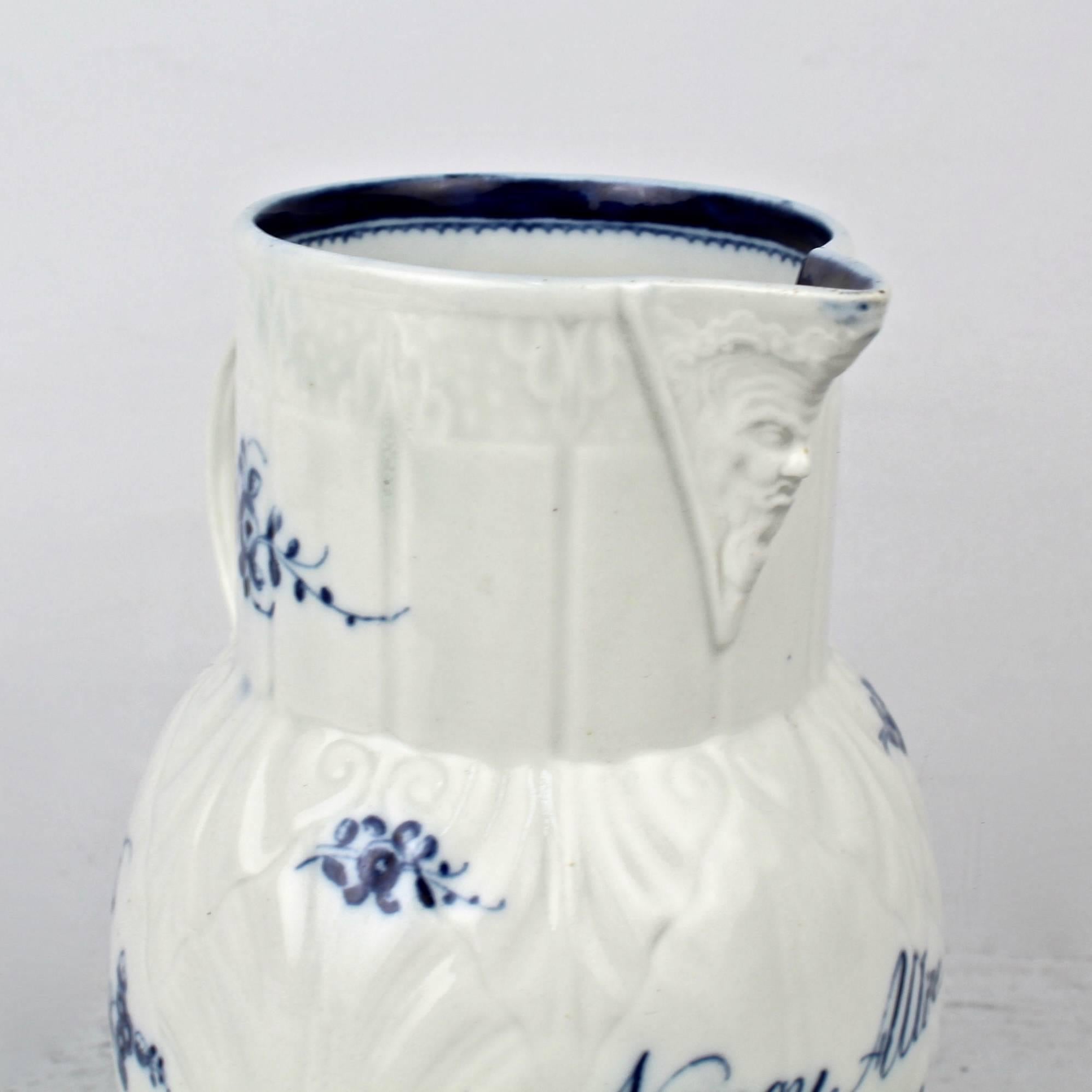 Dated 18th Century Caughley Soft-Paste Porcelain Cabbage Leaf Pitcher or Jug In Good Condition In Philadelphia, PA
