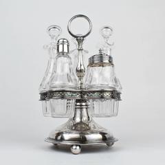 Christofle Silver Plate and Baccarat Crystal Cruet Set and Stand