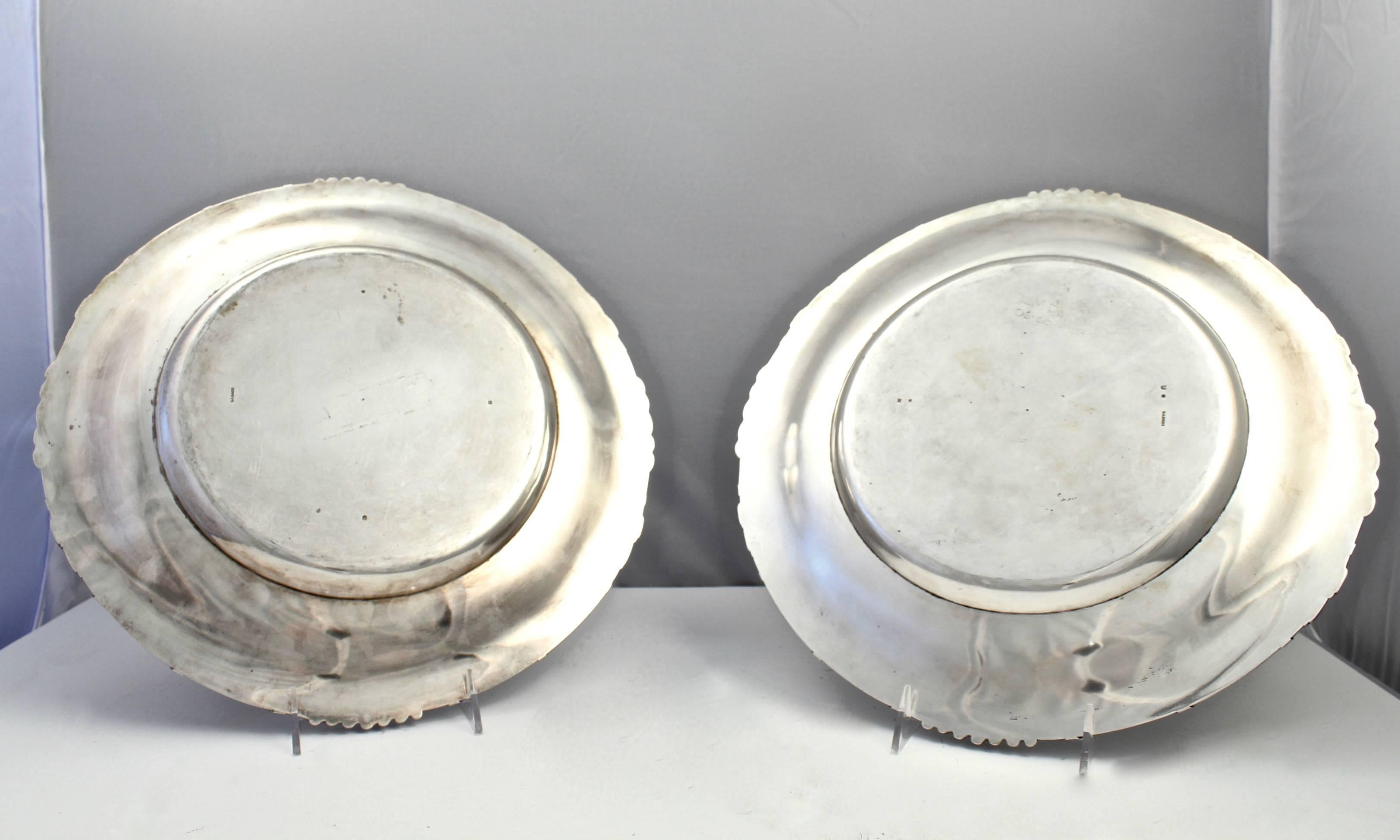 20th Century Pair of Dutch Art Nouveau Sterling Silver Platters with Cattails by Ph Saakes