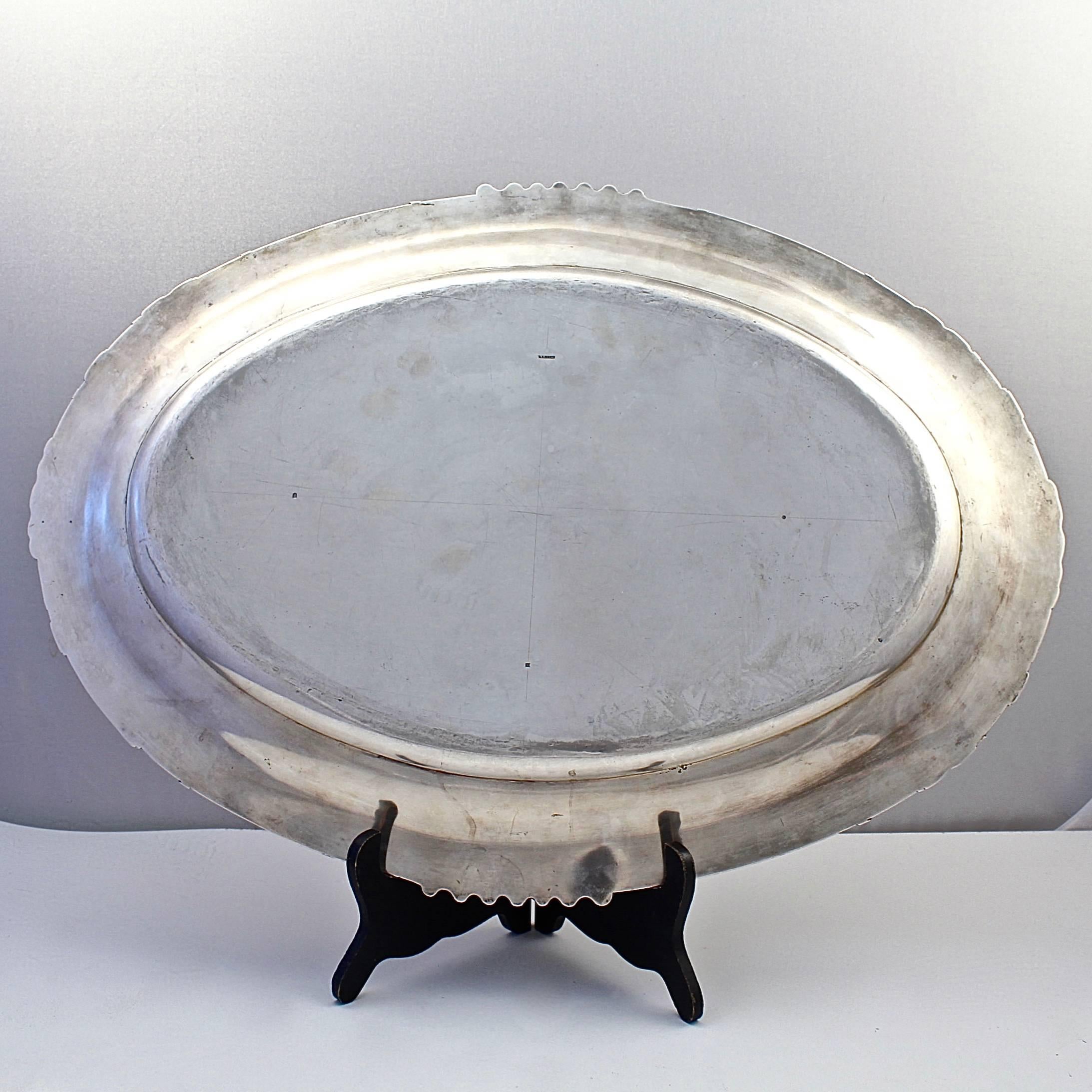 20th Century Dutch Art Nouveau Sterling Silver Serving Platters with Cattails by Saakes, Pair