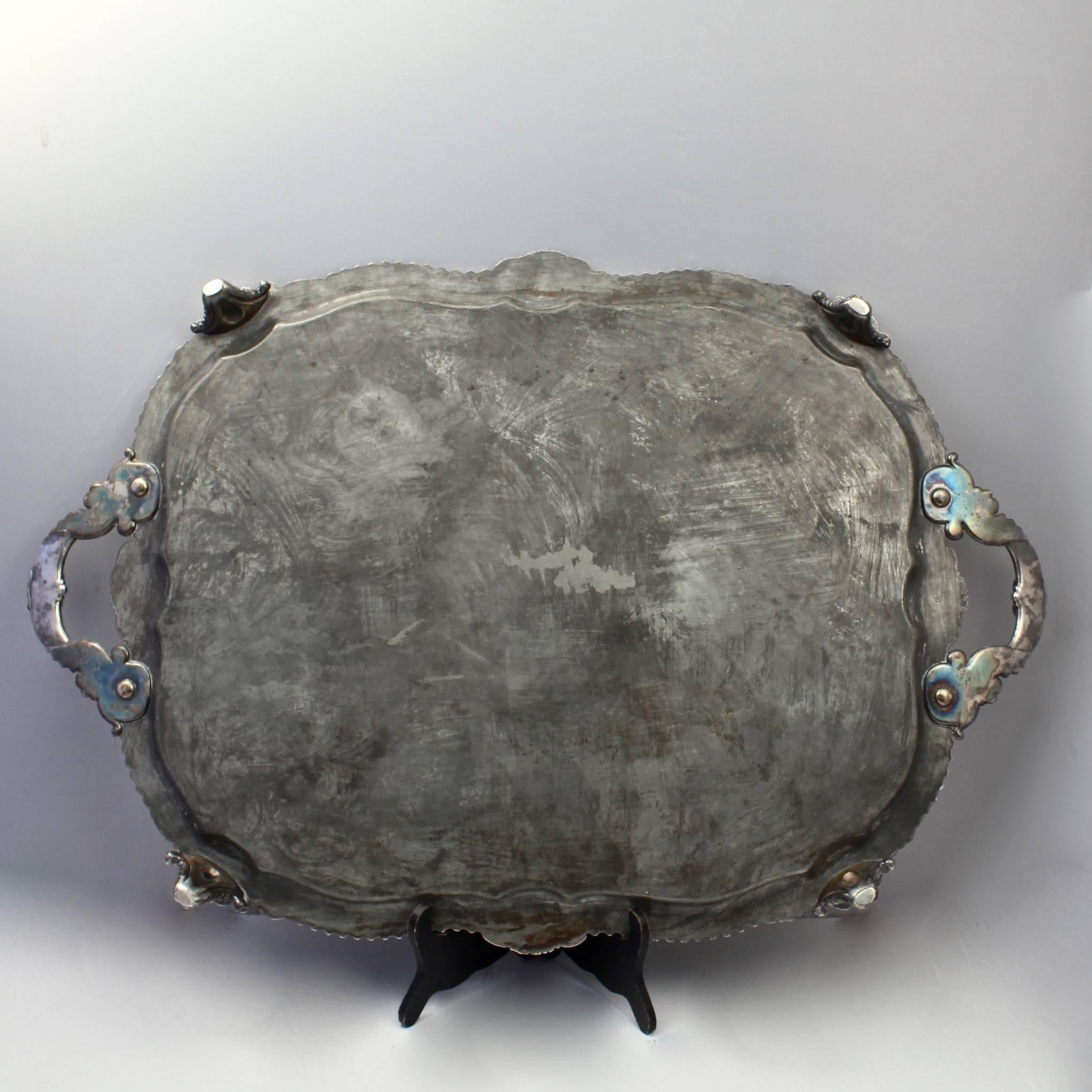 19th Century Antique Georgian Crested Sheffield Silver Plate Handled Serving Tray
