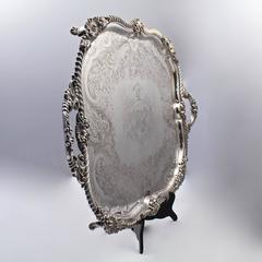 Antique Georgian Crested Sheffield Silver Plate Handled Serving Tray