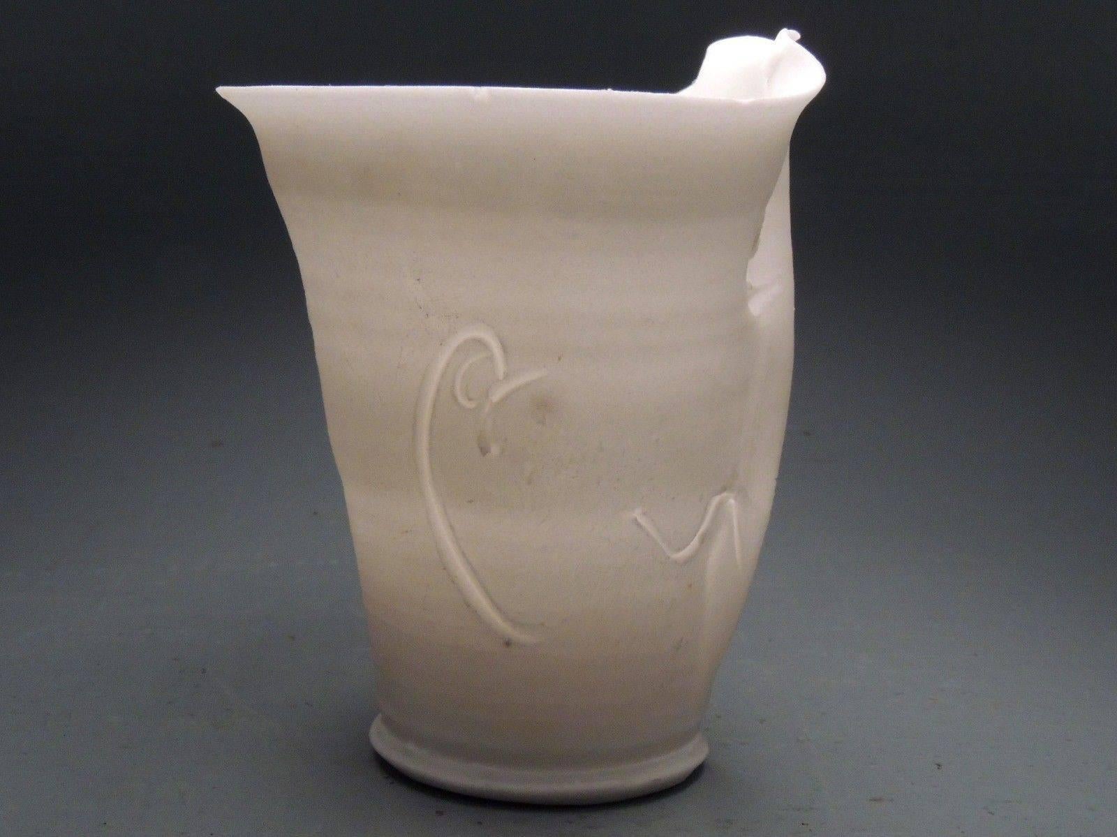 American Signed Light Gatherer Porcelain Vase with a Face by Rudolf 