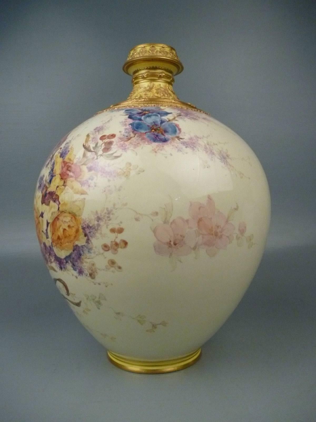 Beaux Arts Very Large Yellow Ground Royal Crown Derby Hand-Painted Porcelain Cabinet Vase