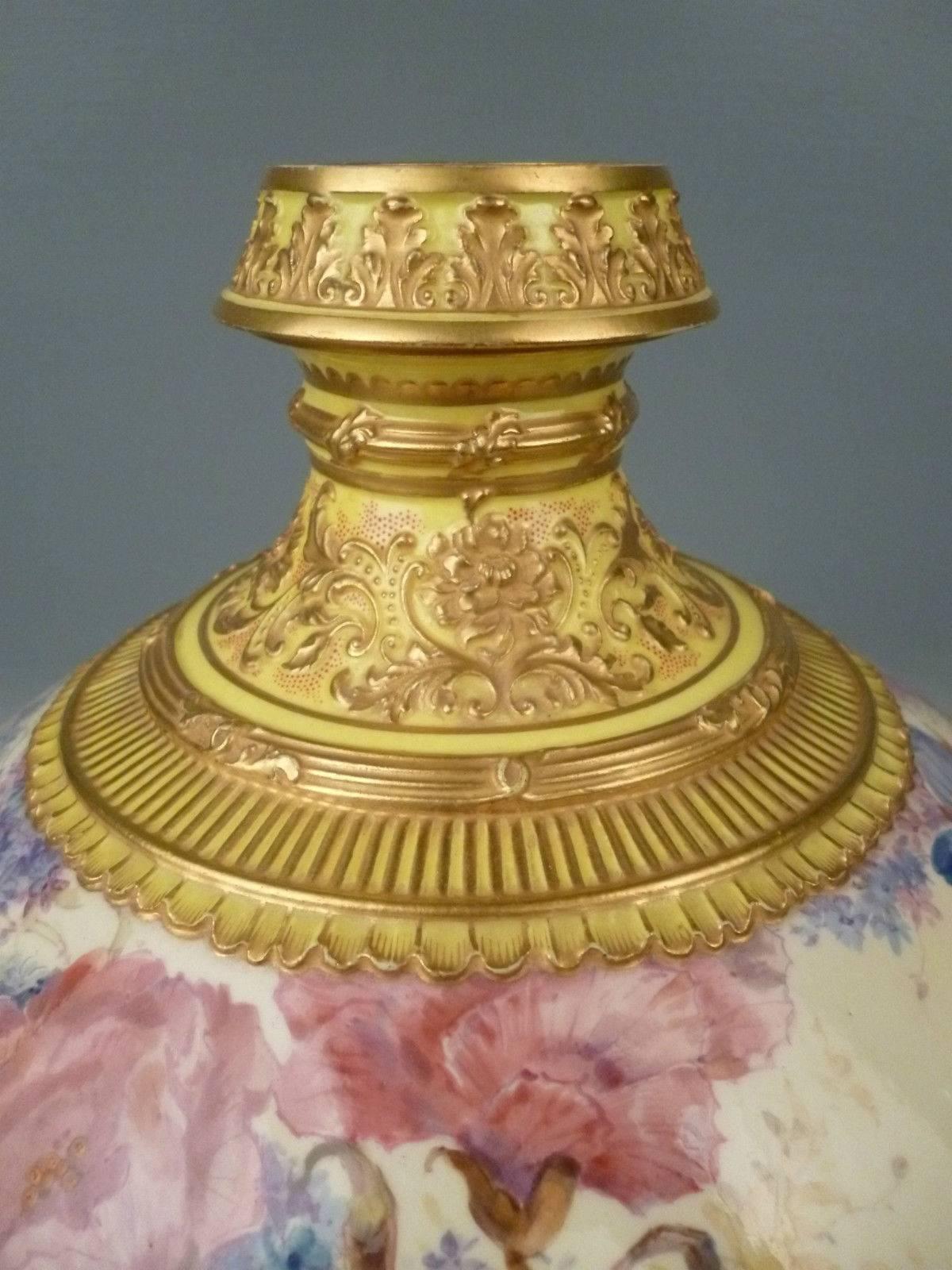 Very Large Yellow Ground Royal Crown Derby Hand-Painted Porcelain Cabinet Vase 2