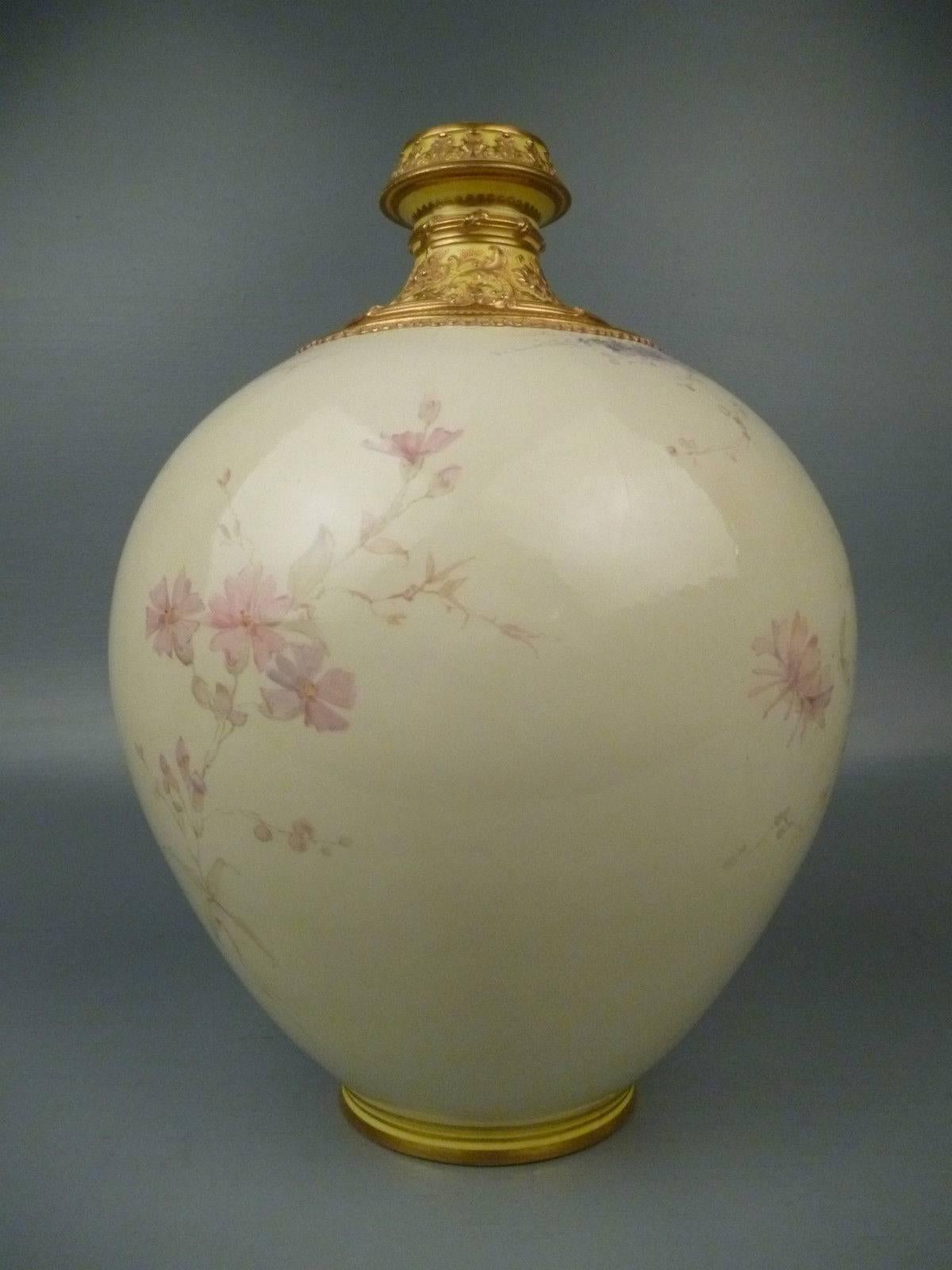 English Very Large Yellow Ground Royal Crown Derby Hand-Painted Porcelain Cabinet Vase