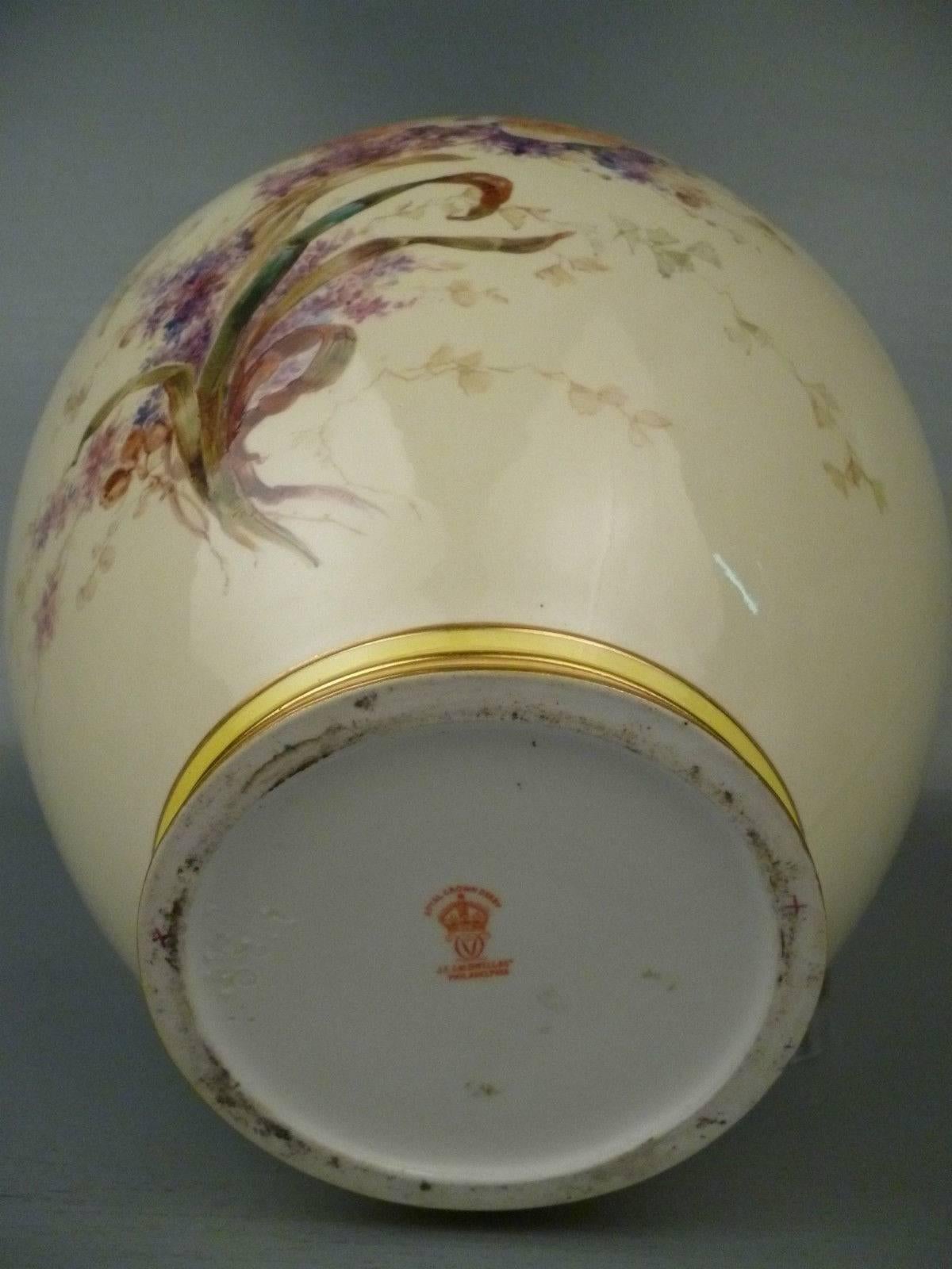 Very Large Yellow Ground Royal Crown Derby Hand-Painted Porcelain Cabinet Vase 4
