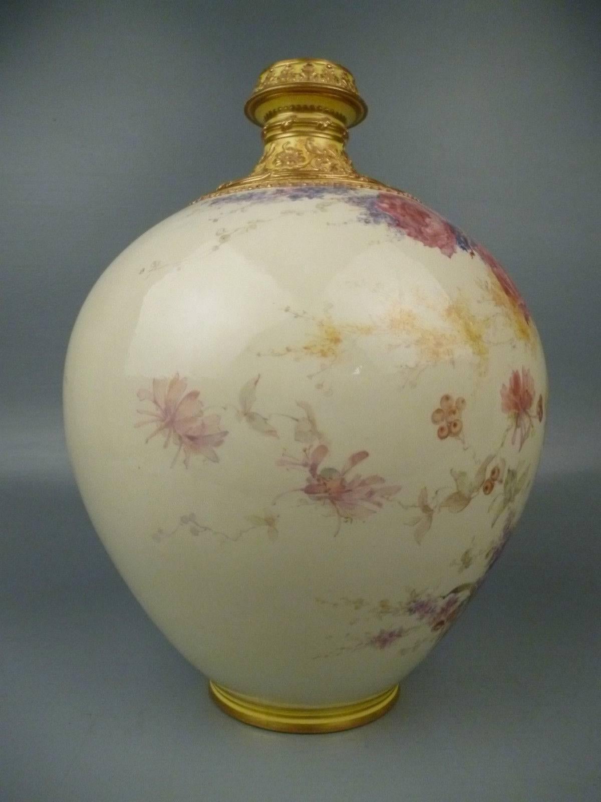 19th Century Very Large Yellow Ground Royal Crown Derby Hand-Painted Porcelain Cabinet Vase
