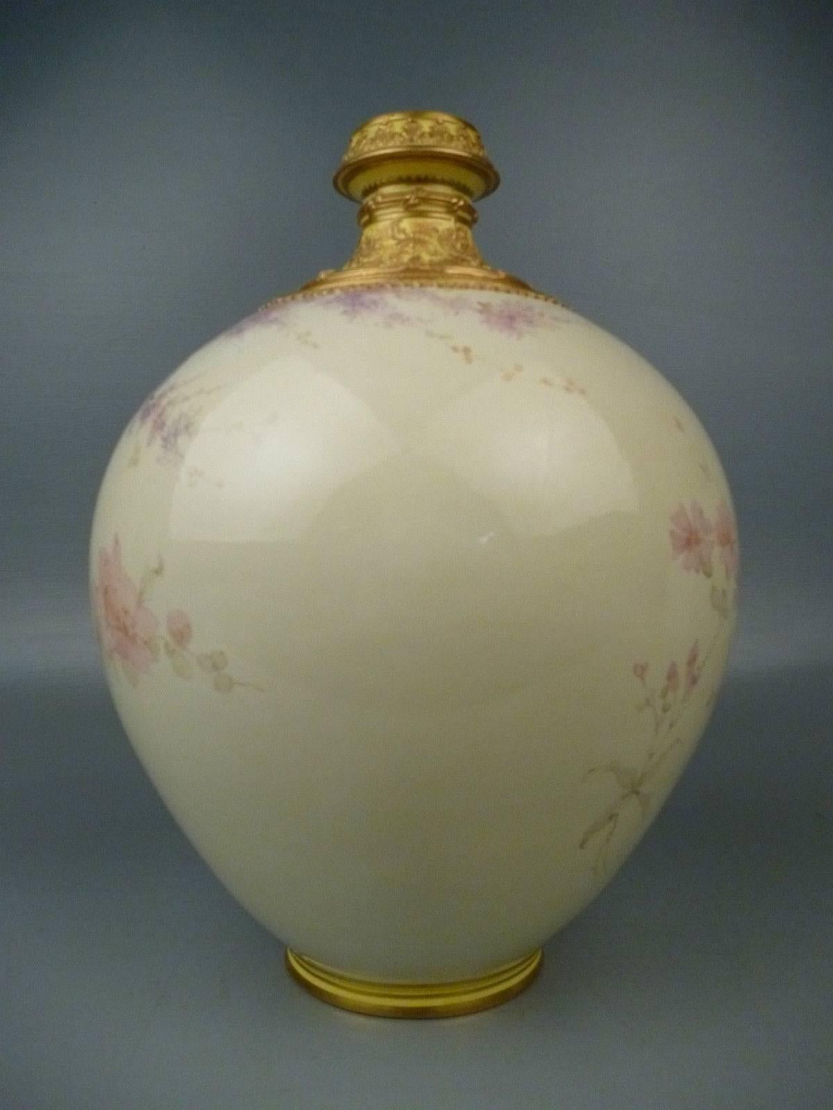 Very Large Yellow Ground Royal Crown Derby Hand-Painted Porcelain Cabinet Vase In Good Condition In Philadelphia, PA