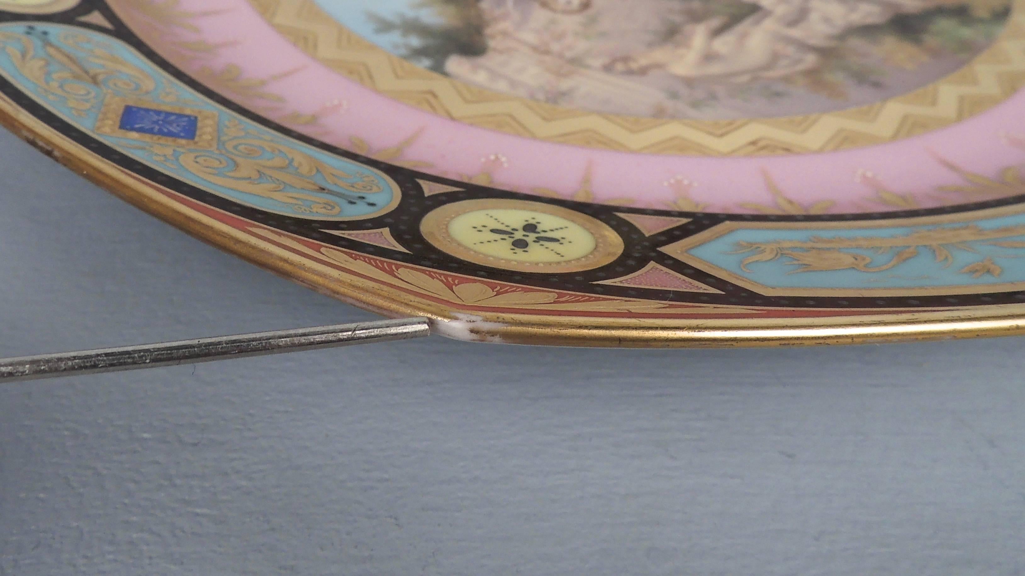 Antique Jeweled and Hand-Painted Pink Ground Royal Vienna Porcelain Charger 3