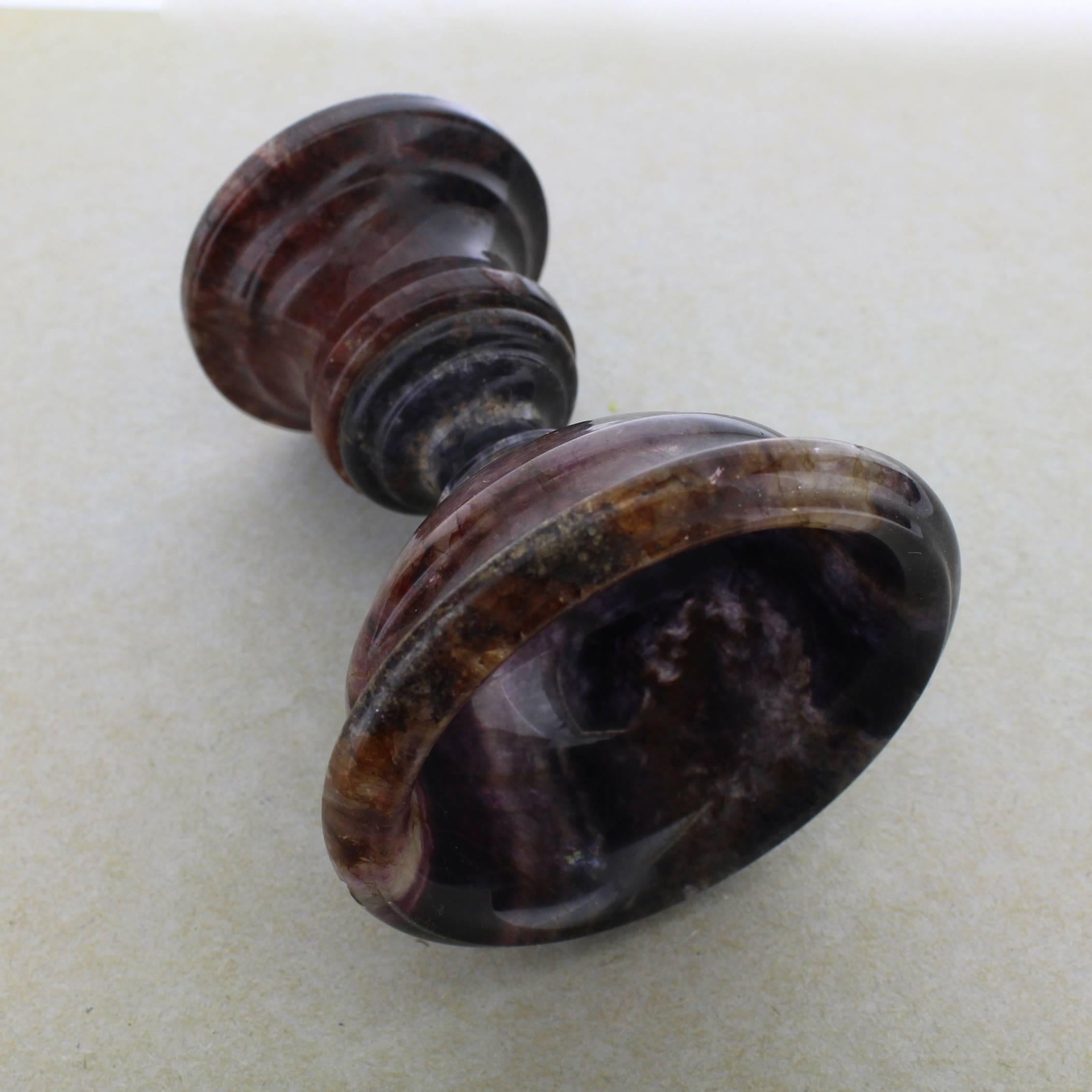 20th Century Fine Diminutive Blue John or Derbyshire Spar Turned Footed Bowl on Pedestal