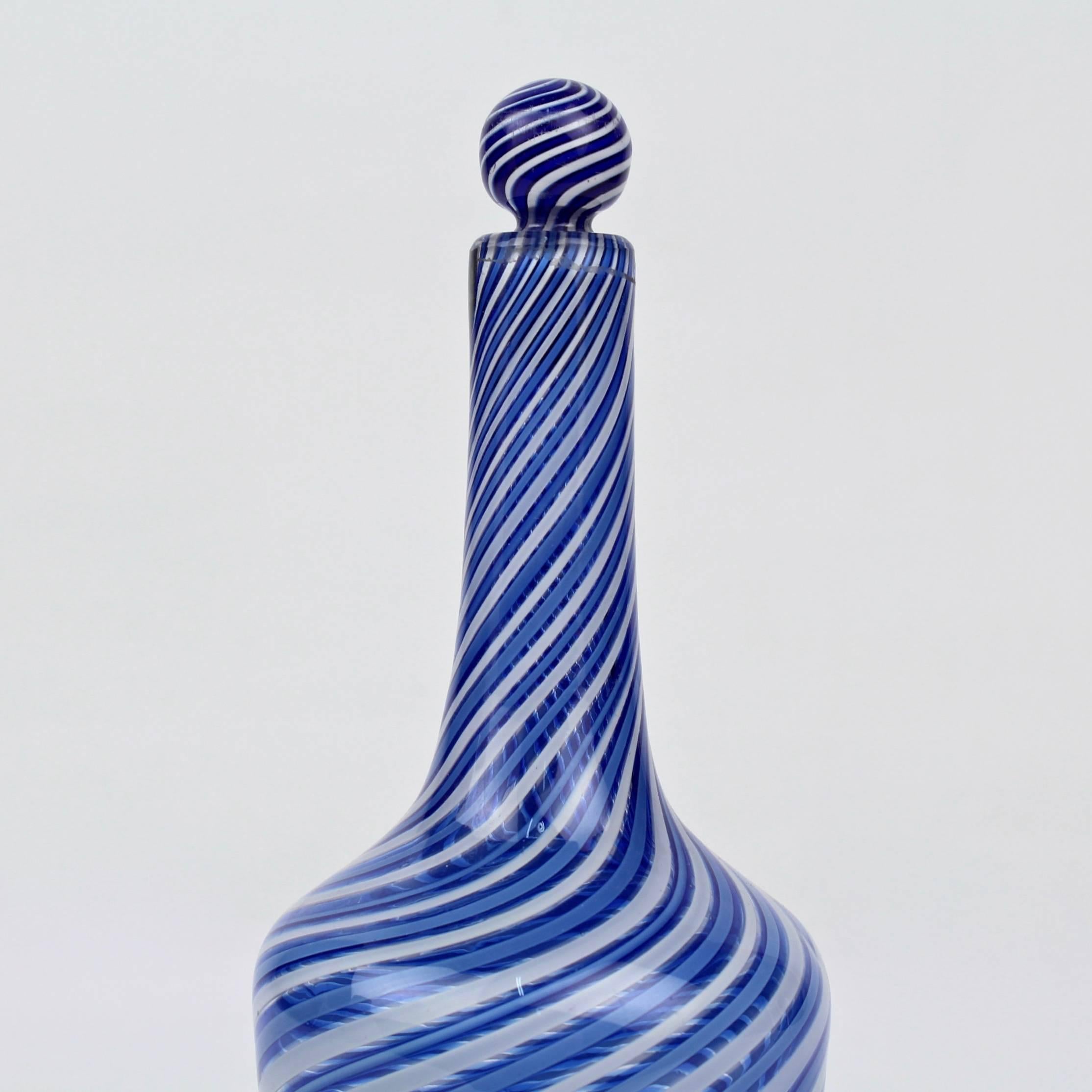 Belle Époque Antique Clichy Miniature Blue and White Swirl Glass Decanter