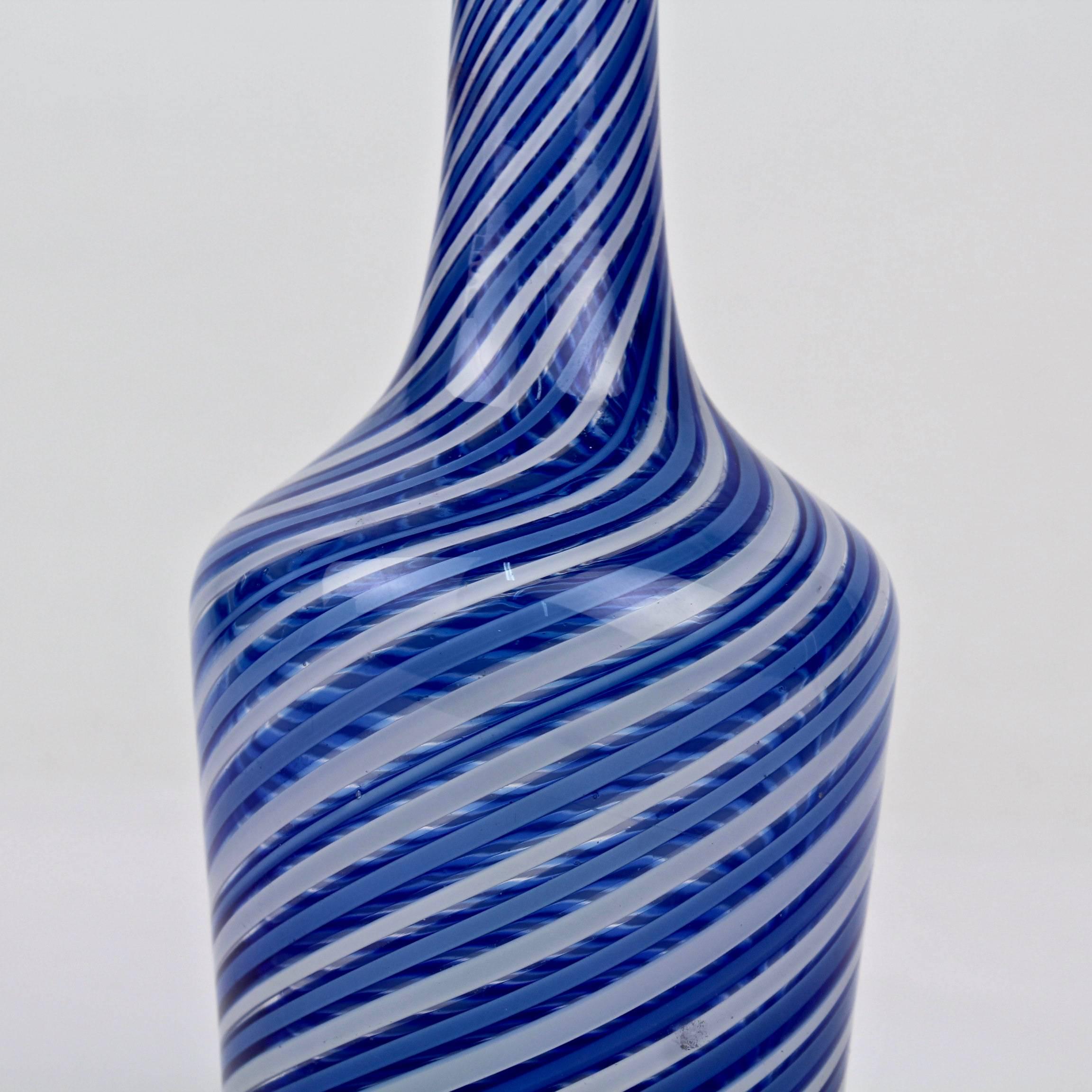 Antique Clichy Miniature Blue and White Swirl Glass Decanter In Good Condition In Philadelphia, PA