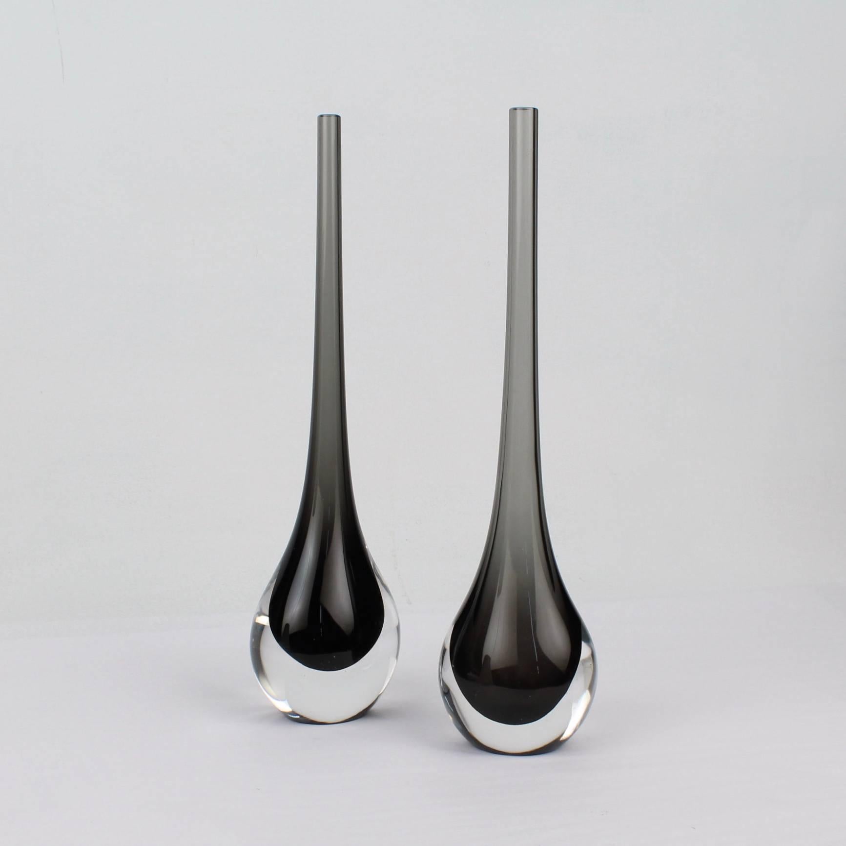 Pair Of Mid Century Cenedese Sommerso Murano Glass Flower Vases, 20Th Pair Of Mid Century Cenedese Sommerso Murano Glass Flower Vases, 20Th
