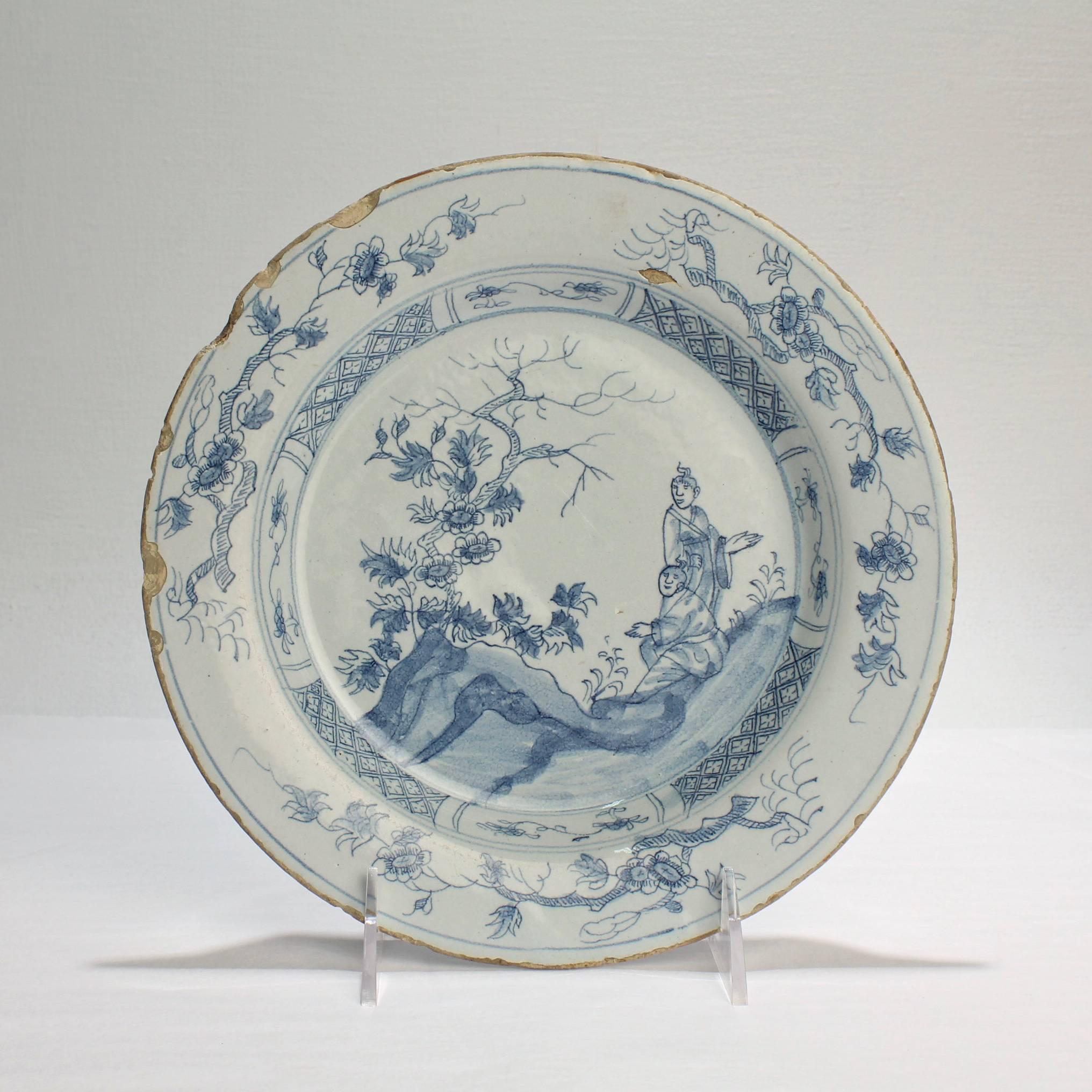 George III Pair of 18th Century Blue and White English Delft Plates