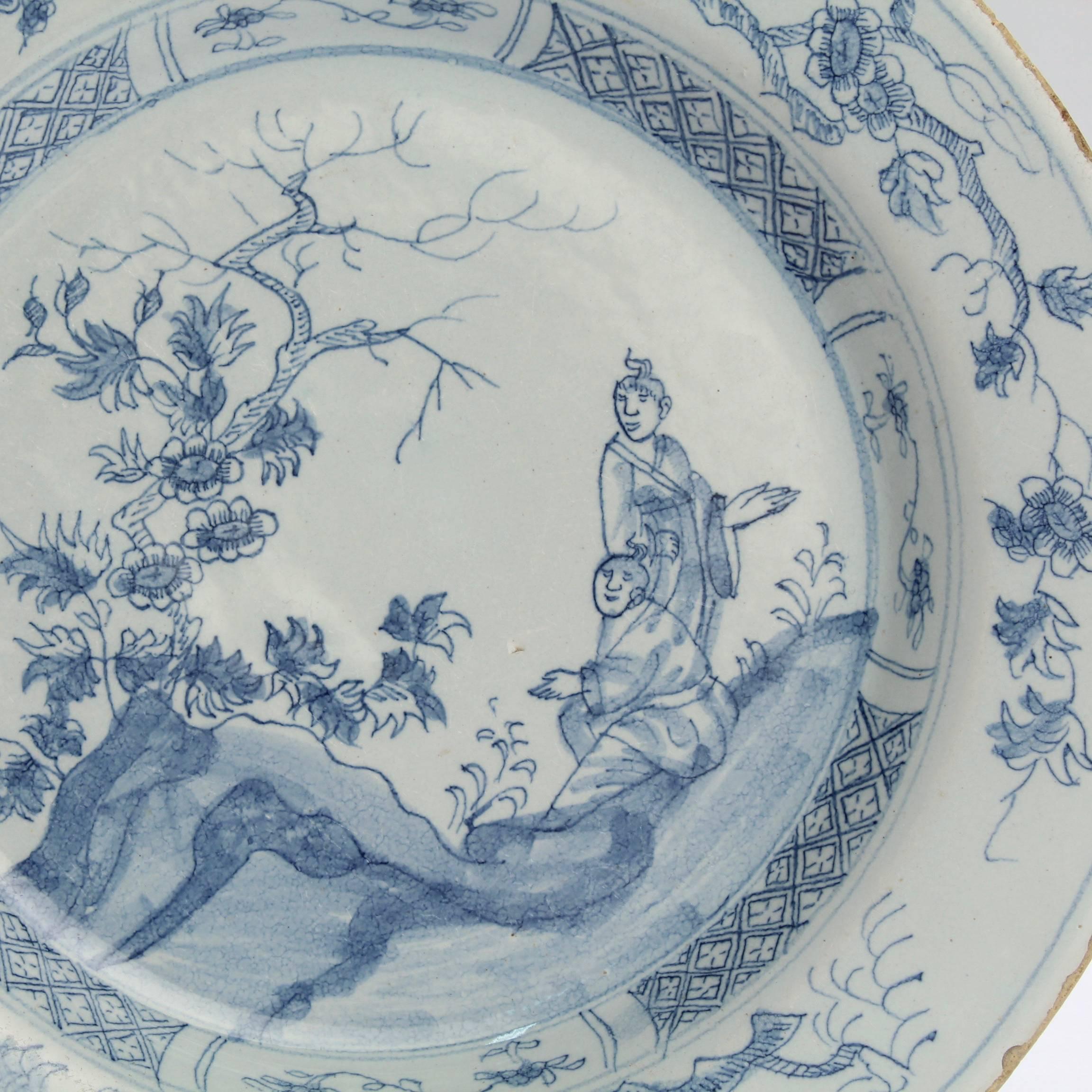 Pair of 18th Century Blue and White English Delft Plates (Delfter Blau)